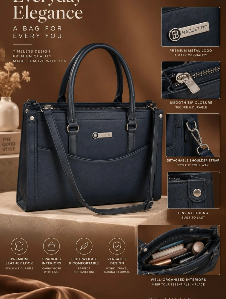 Navy Blue Premium PU Leather Hand Bag