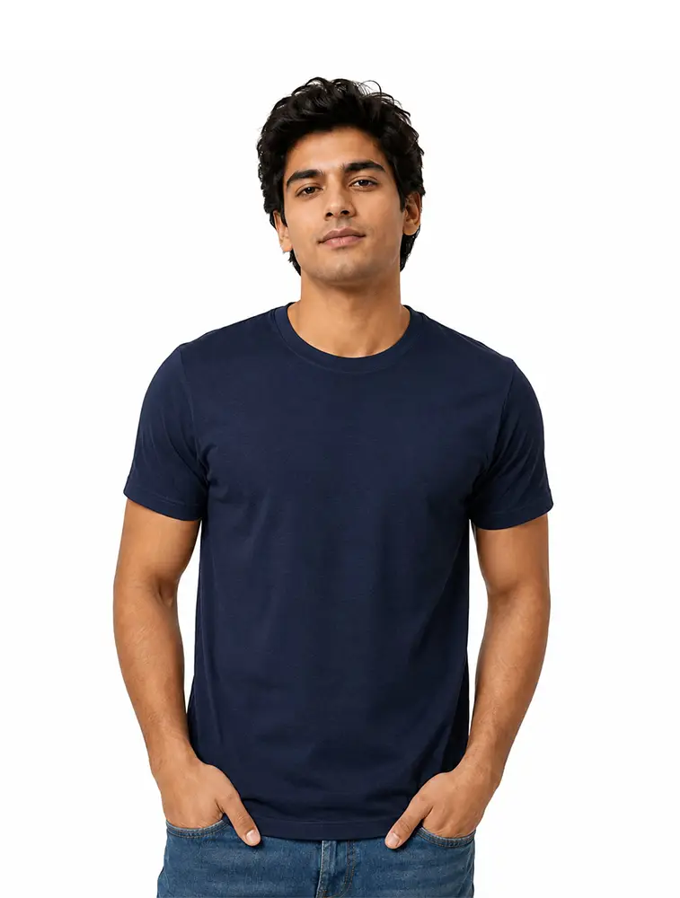 Navy Blue Premium Polycotton 180 GSM Round Neck T-Shirt
