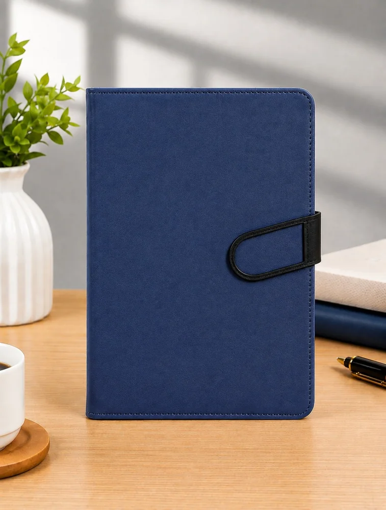Navy Blue Solid Dairy with Oval Metal Closure Dairy