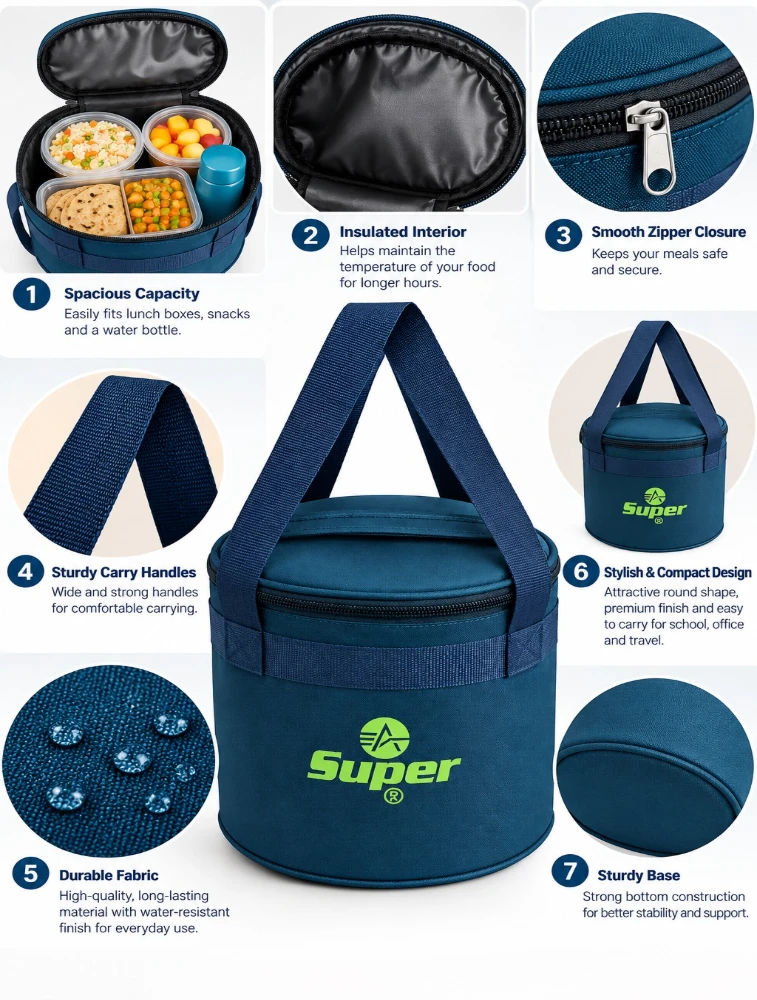 Navy Blue With Green Alpha Nemesis Round Insulated Lunch Bag