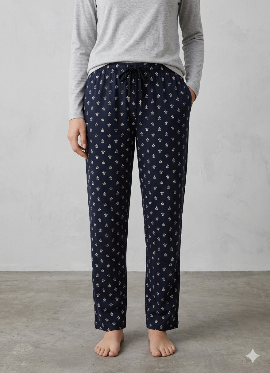 Navy Blue Womens Grey Floral Printed Polycotton 120 GSM Lounge Pant — bulk from ₹160
