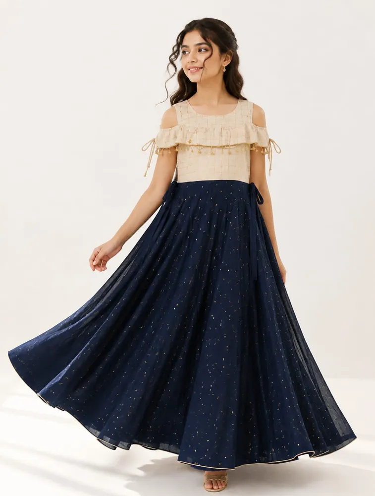 Navy Blue Womens Premium Umbrella Ethnic Wear Top