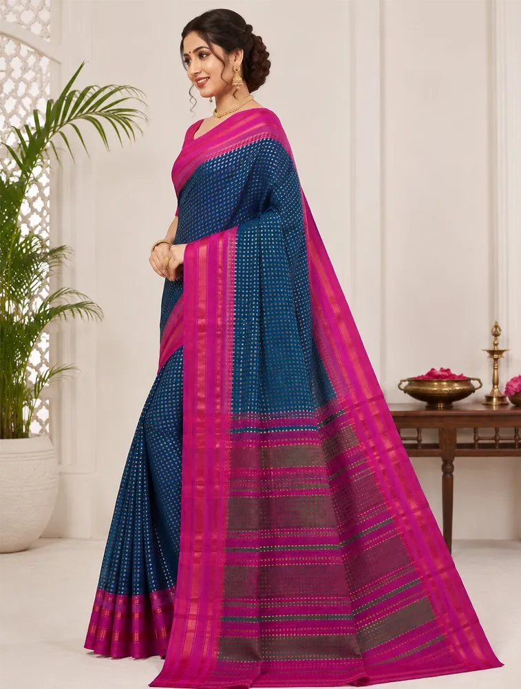 Navy Blue Womens Premiun Pure linen sarees