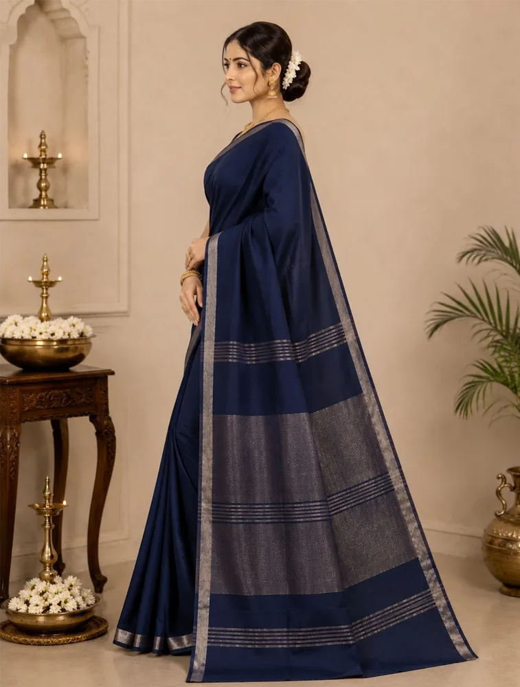 Navy Blue Womens premium Pure Linen Sarees — bulk from ₹2430