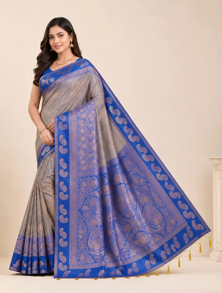 Navy Blue Womens premium Pure Linen Sarees