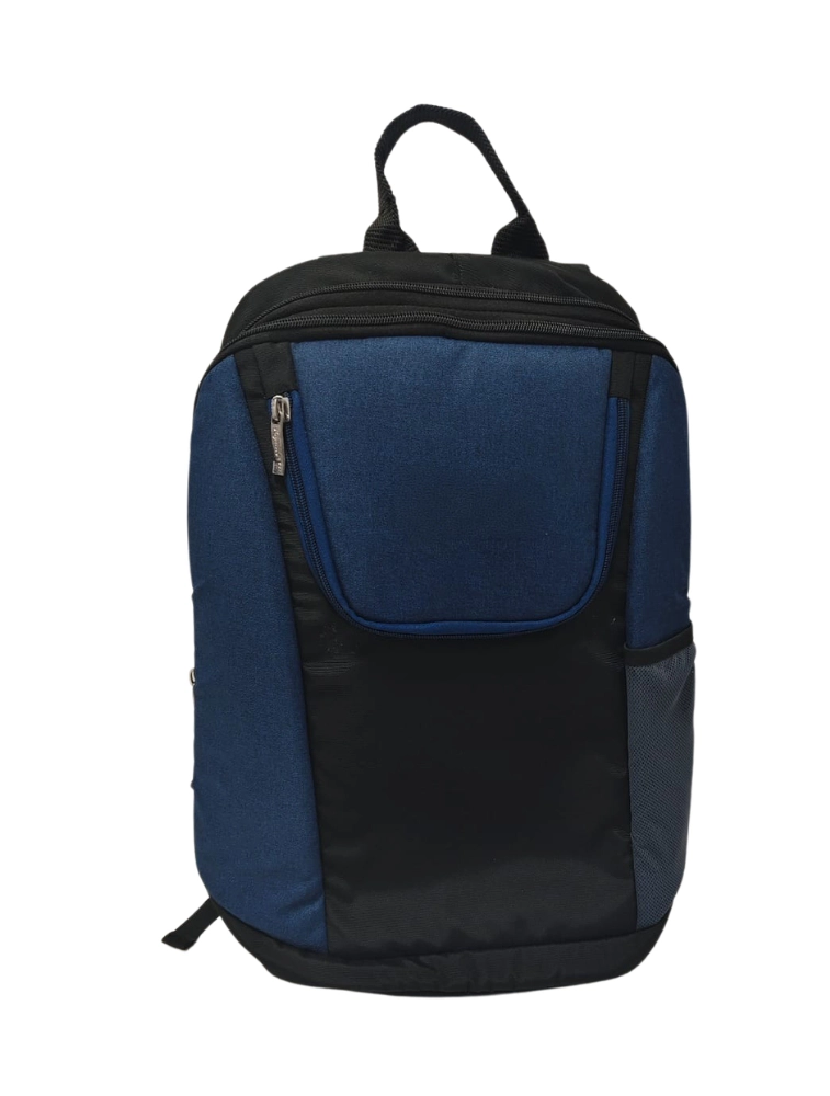 Navy Blue and Black Polyester Casual Backpack with Front Pockets