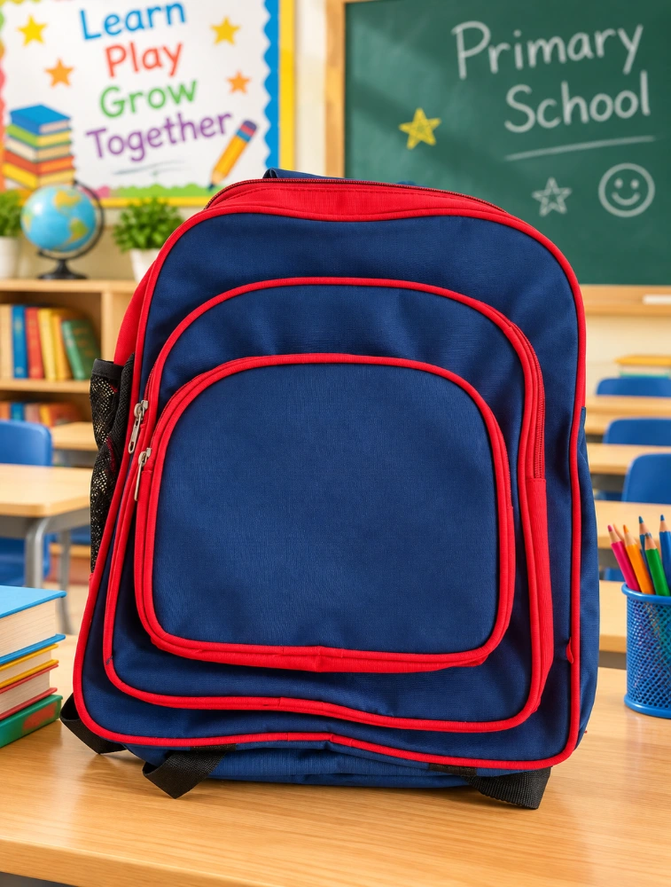 Navy Blue with Red Polyester 1000D 15 Inches School Bag