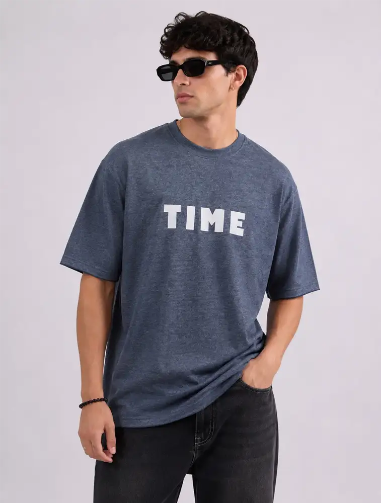 Navy Melange Mens Down Shoulder Tshirt