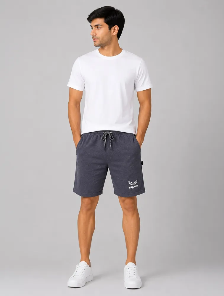 Navy Melange Mens Premium Embroidered Shorts