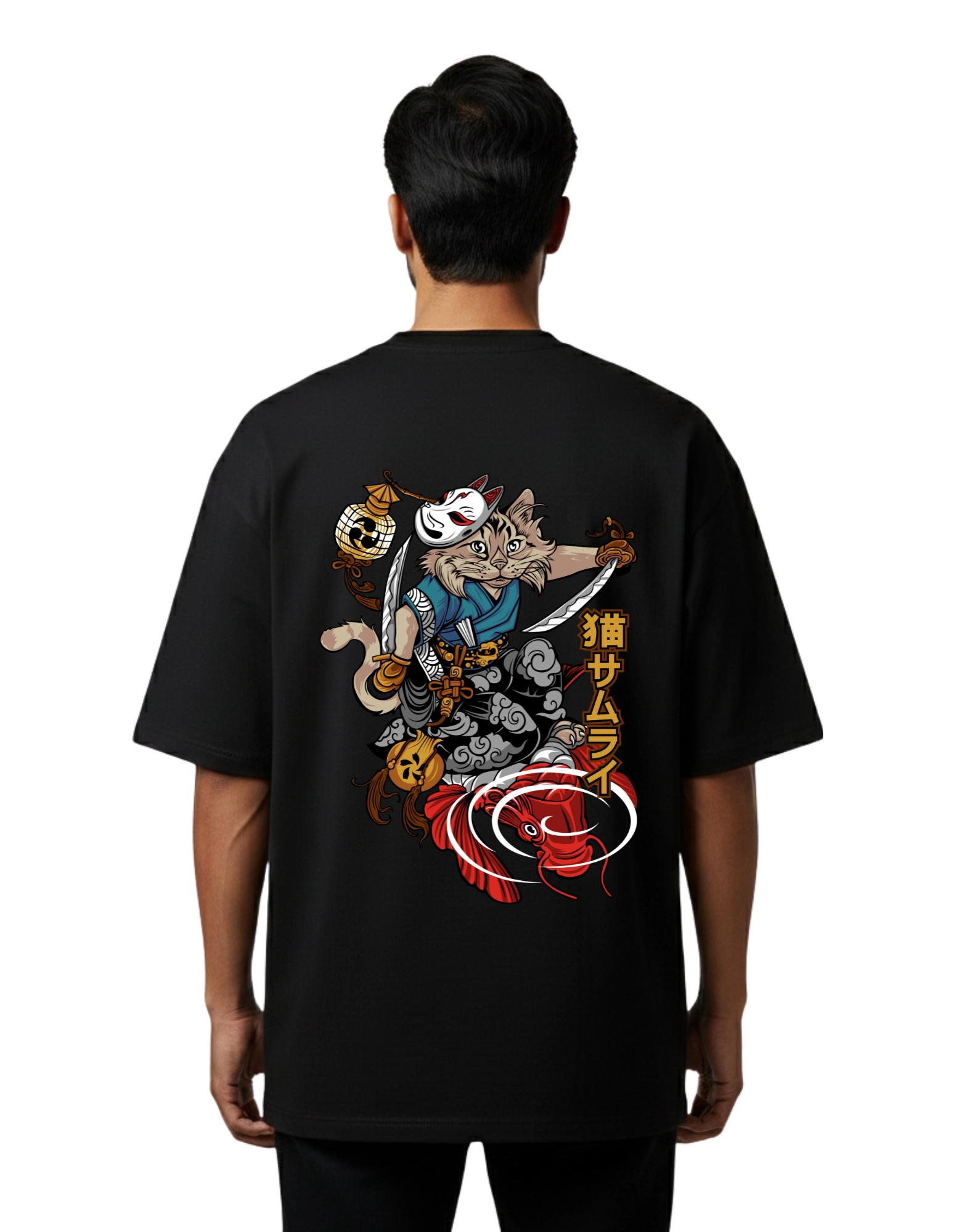 Neko Samurai Slay Oversized Cotton French Terry T-Shirt 240 GSM Black