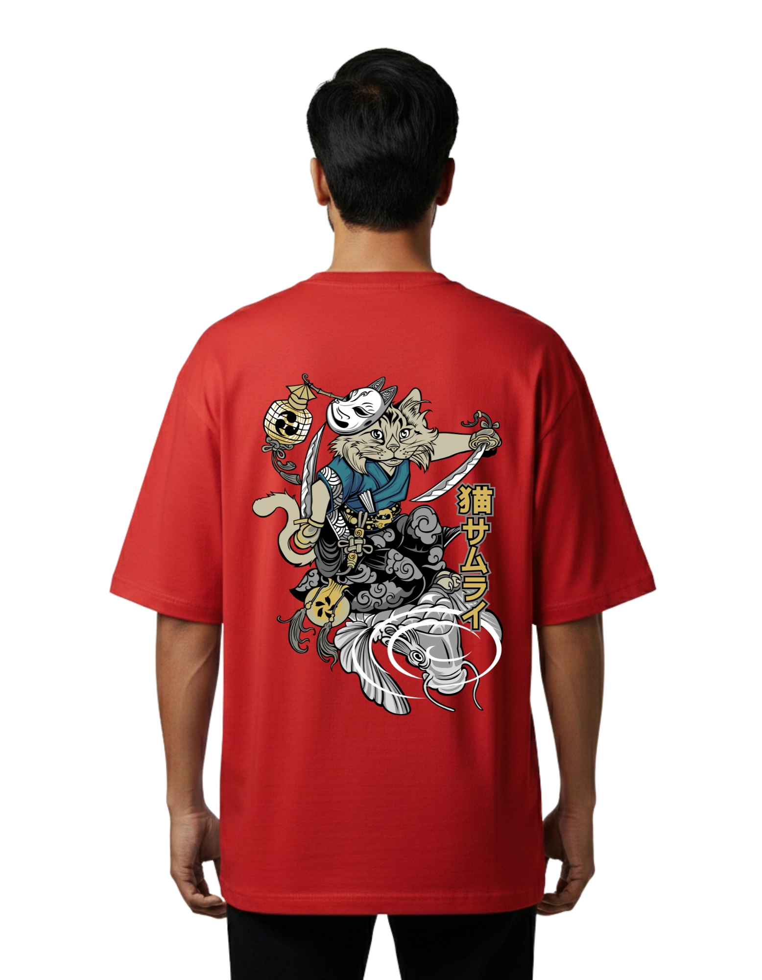Neko Samurai Slay Oversized Cotton French Terry T-Shirt 240 GSM Red