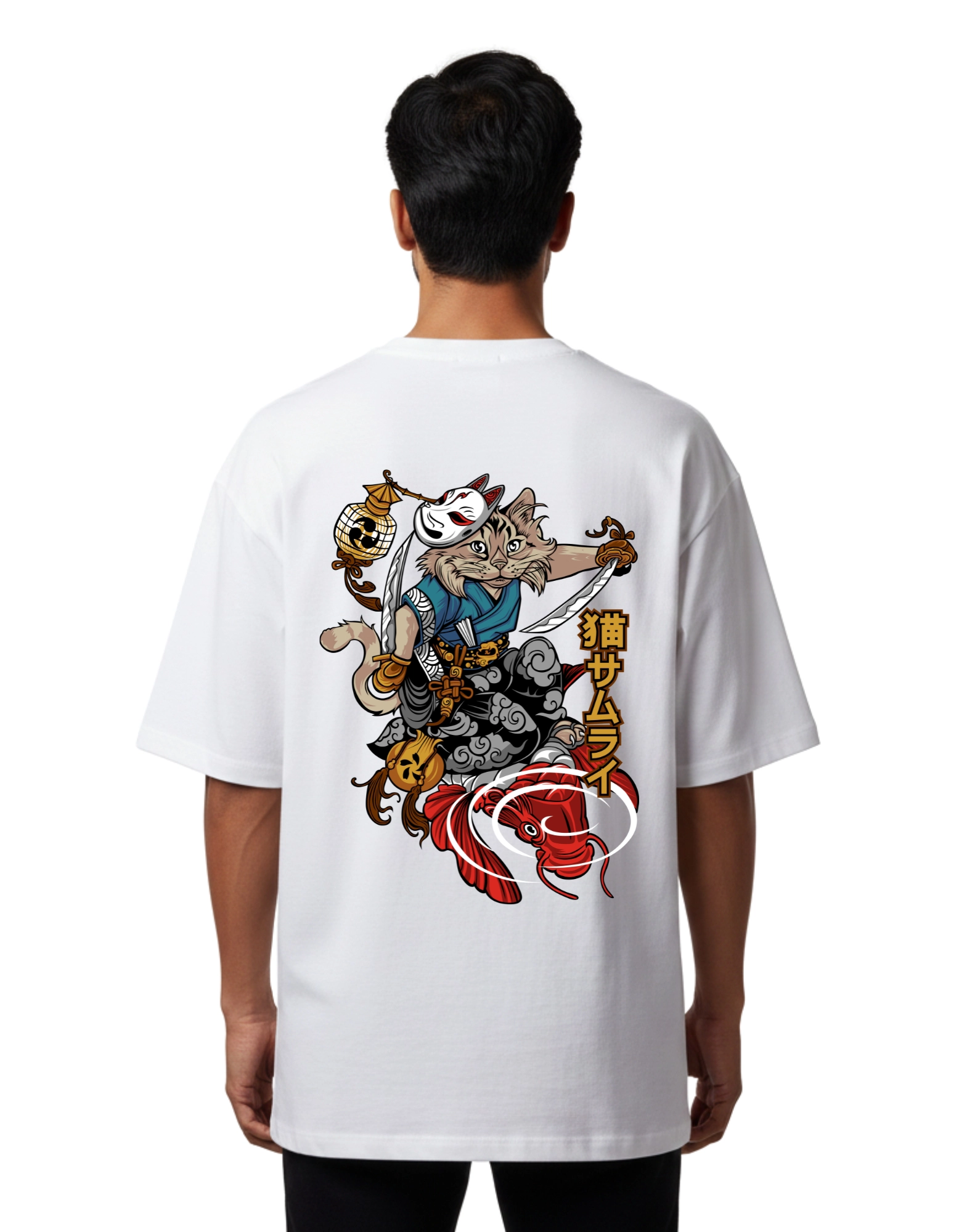 Neko Samurai Slay Oversized Cotton French Terry T-Shirt 240 GSM White