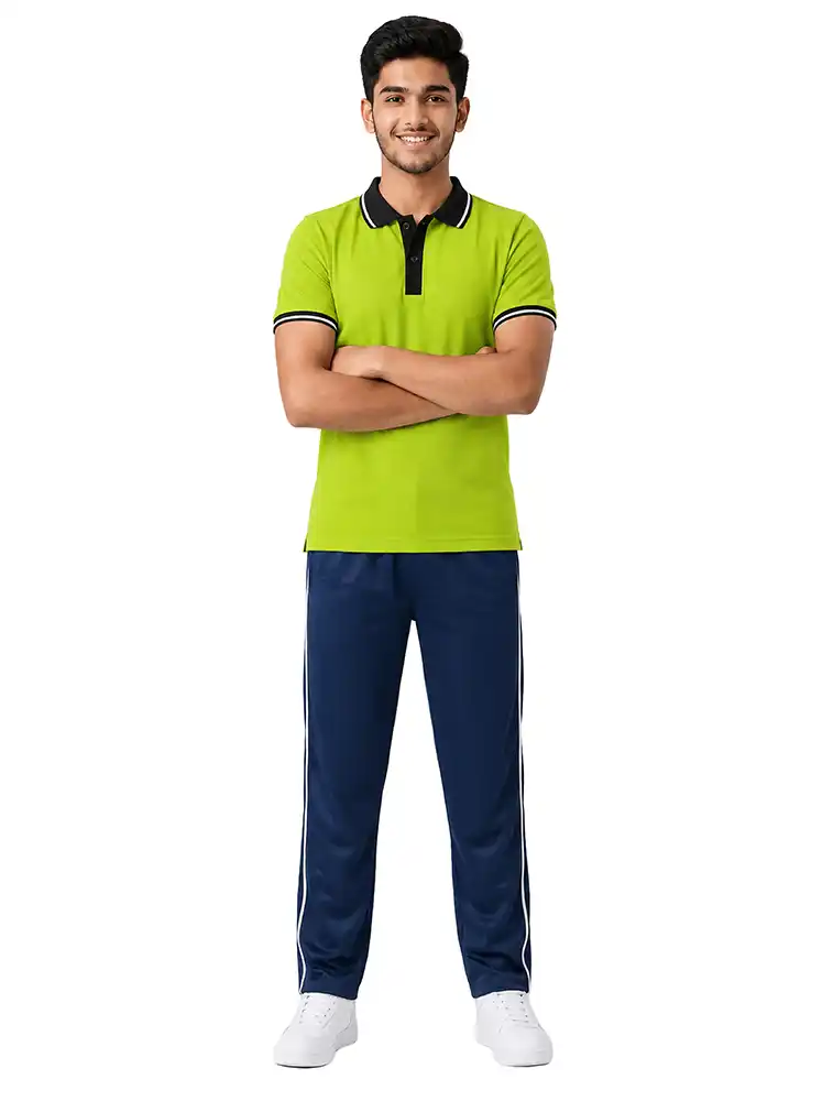 White Polycotton 220GSM Polo with Black Collar, Placket and White Tipping