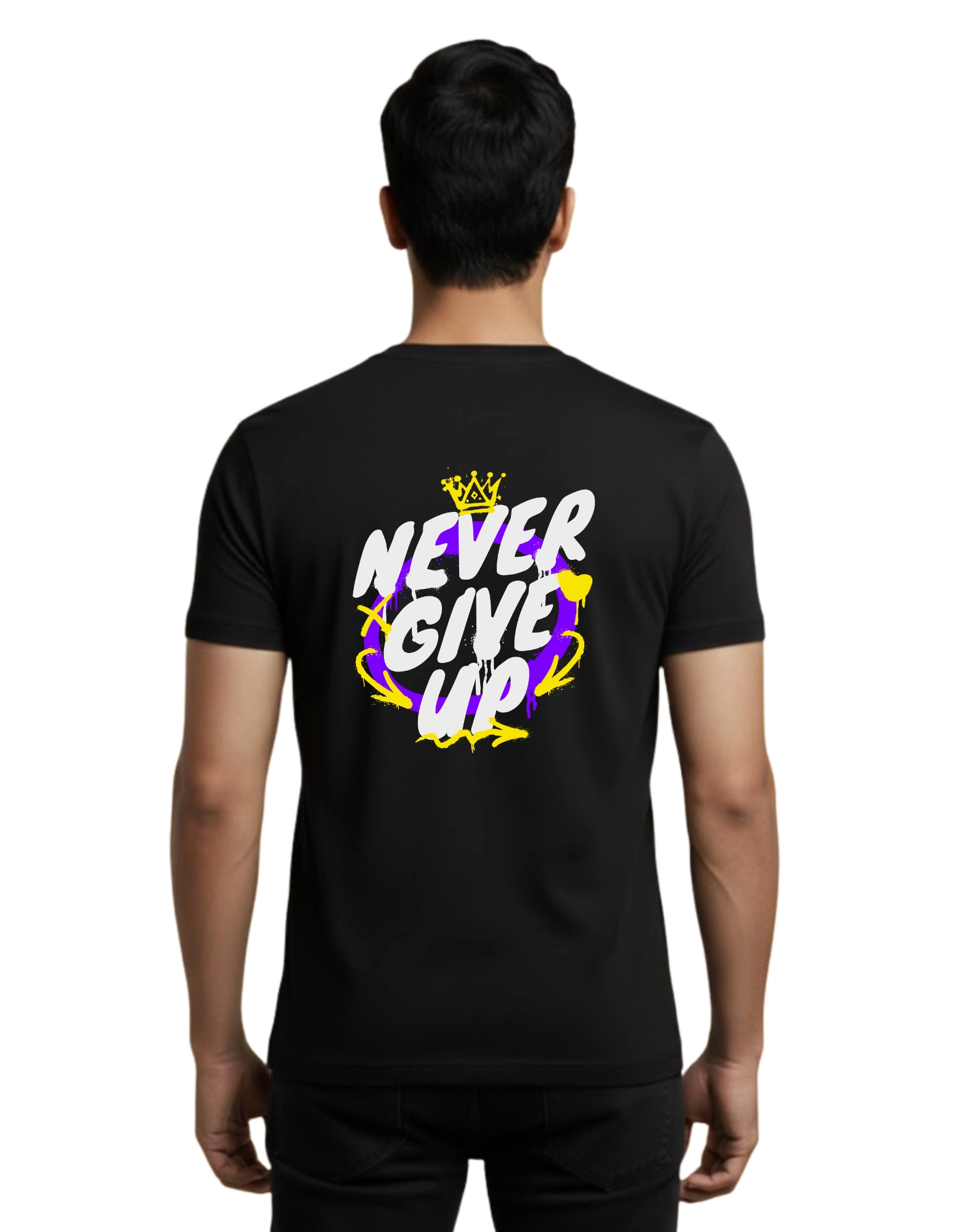 Never Give Up Cotton Round Neck T-Shirt 180 GSM Black