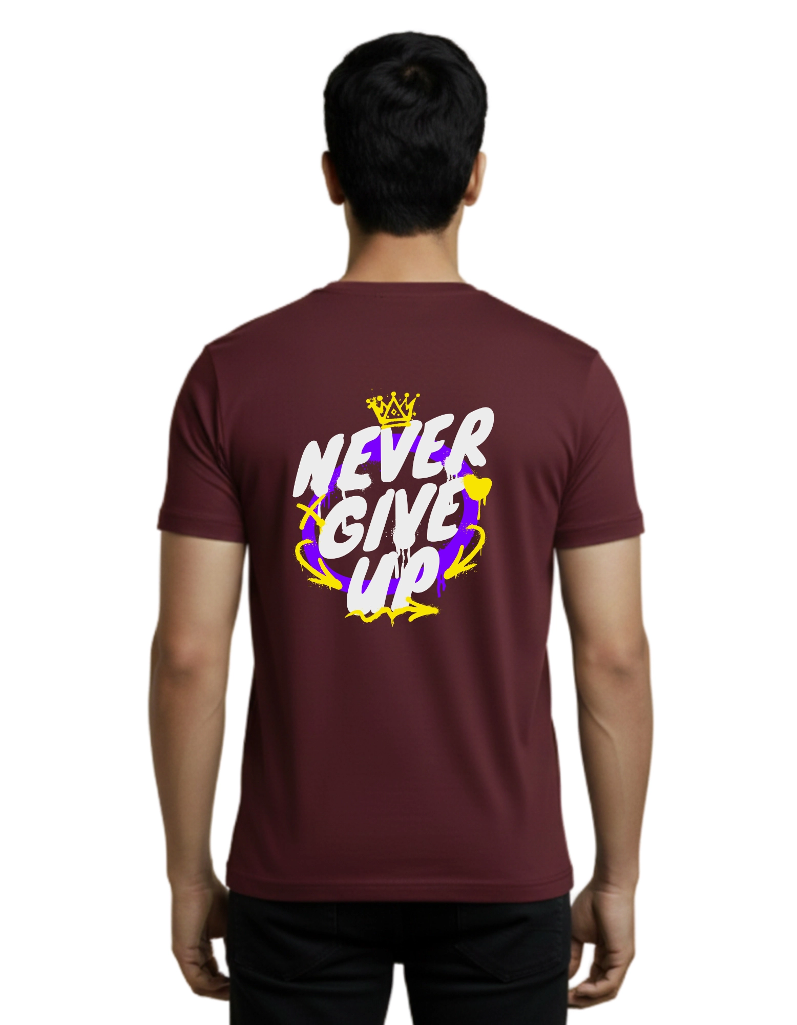 Never Give Up Cotton Round Neck T-Shirt 180 GSM Maroon