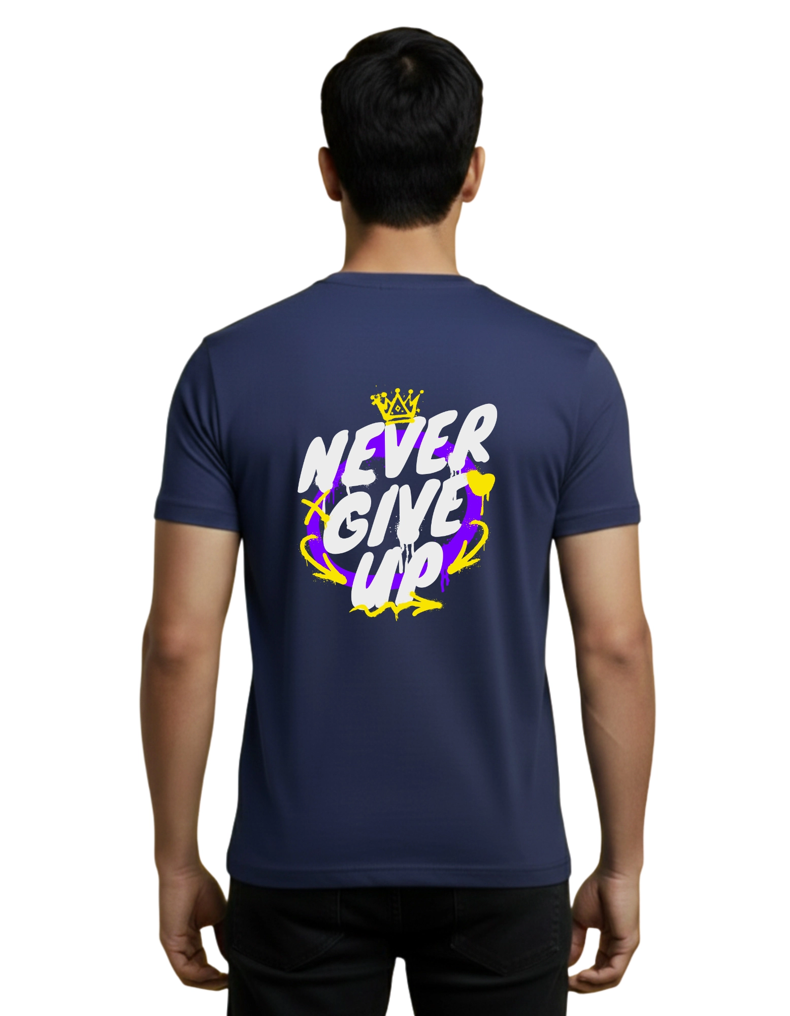Never Give Up Cotton Round Neck T-Shirt 180 GSM Navy Blue