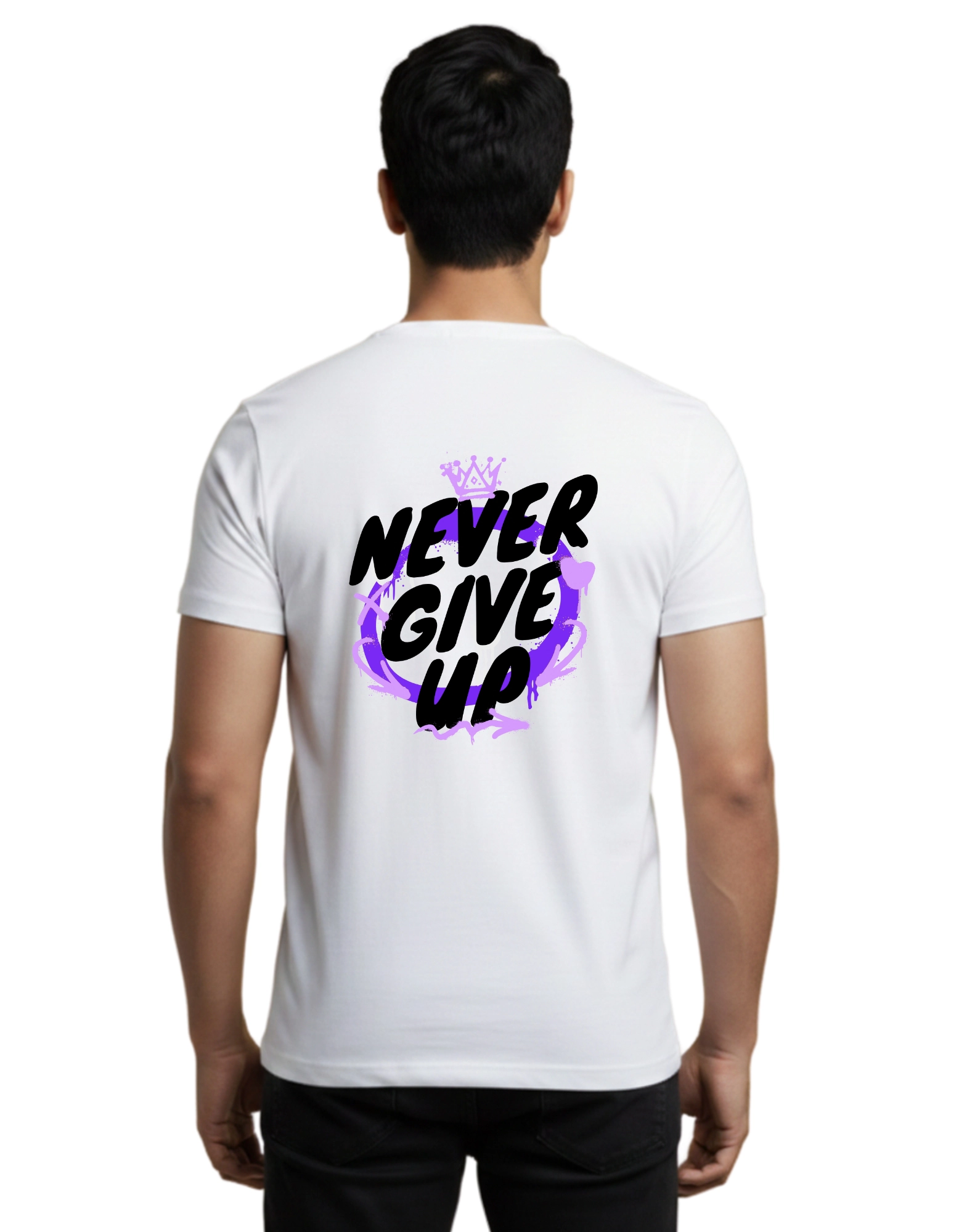 Never Give Up Cotton Round Neck T-Shirt 180 GSM White