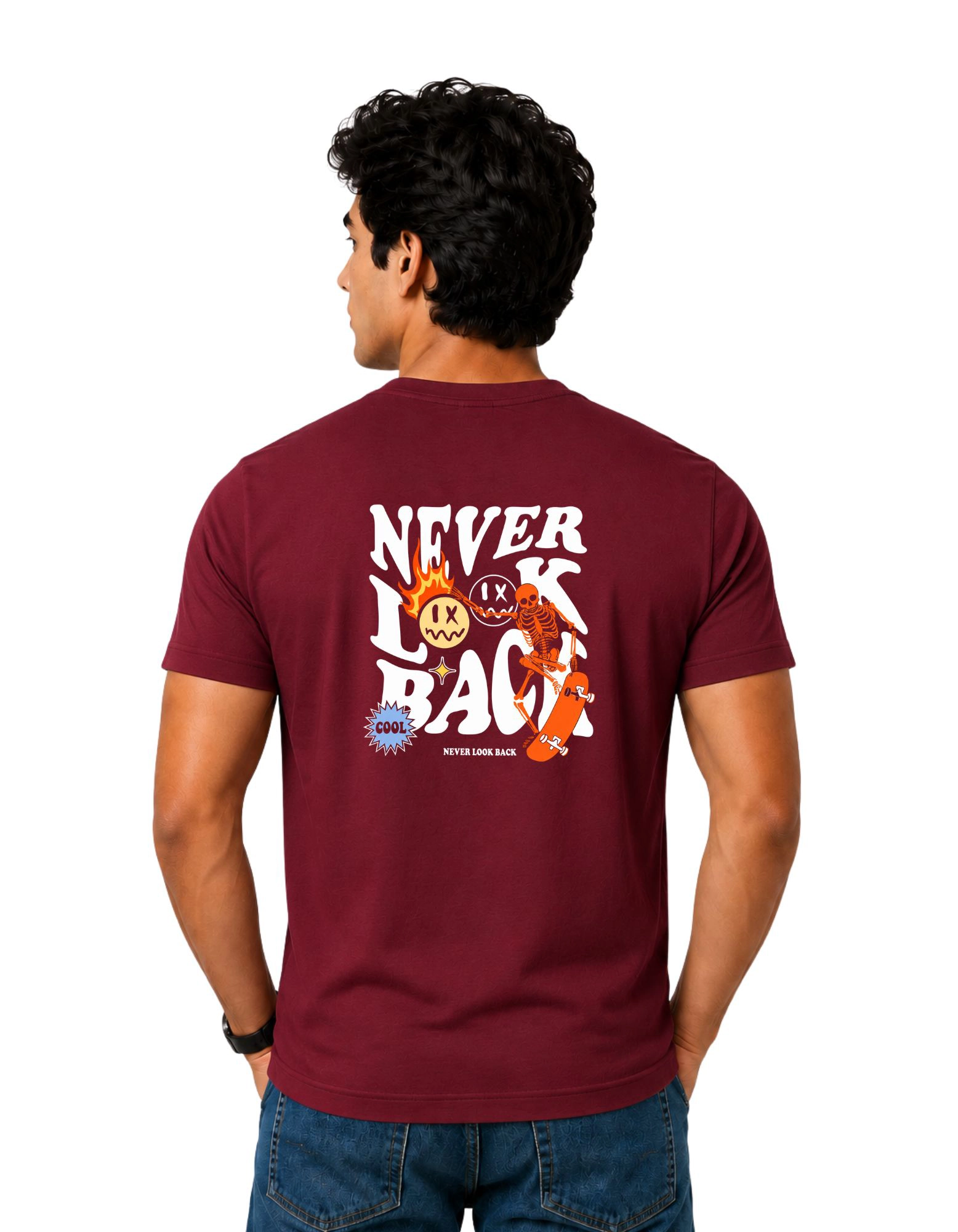 Never Look Back Cotton Round Neck T-Shirt 180 GSM Maroon