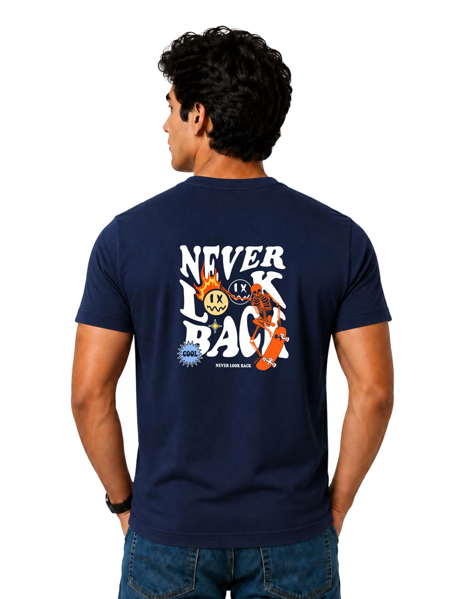 Never Look Back Cotton Round Neck T-Shirt 180 GSM Navy Blue