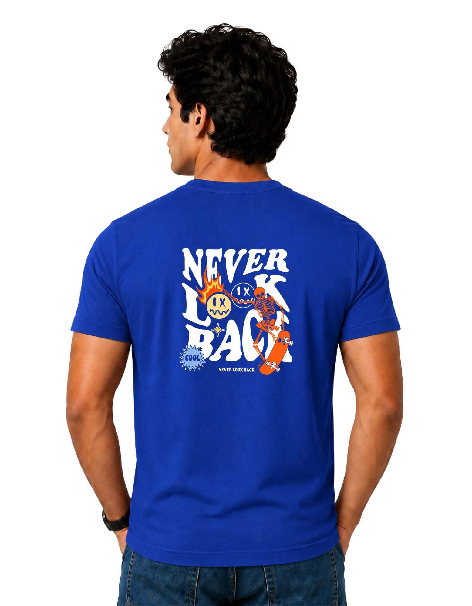 Never Look Back Cotton Round Neck T-Shirt 180 GSM Royal Blue