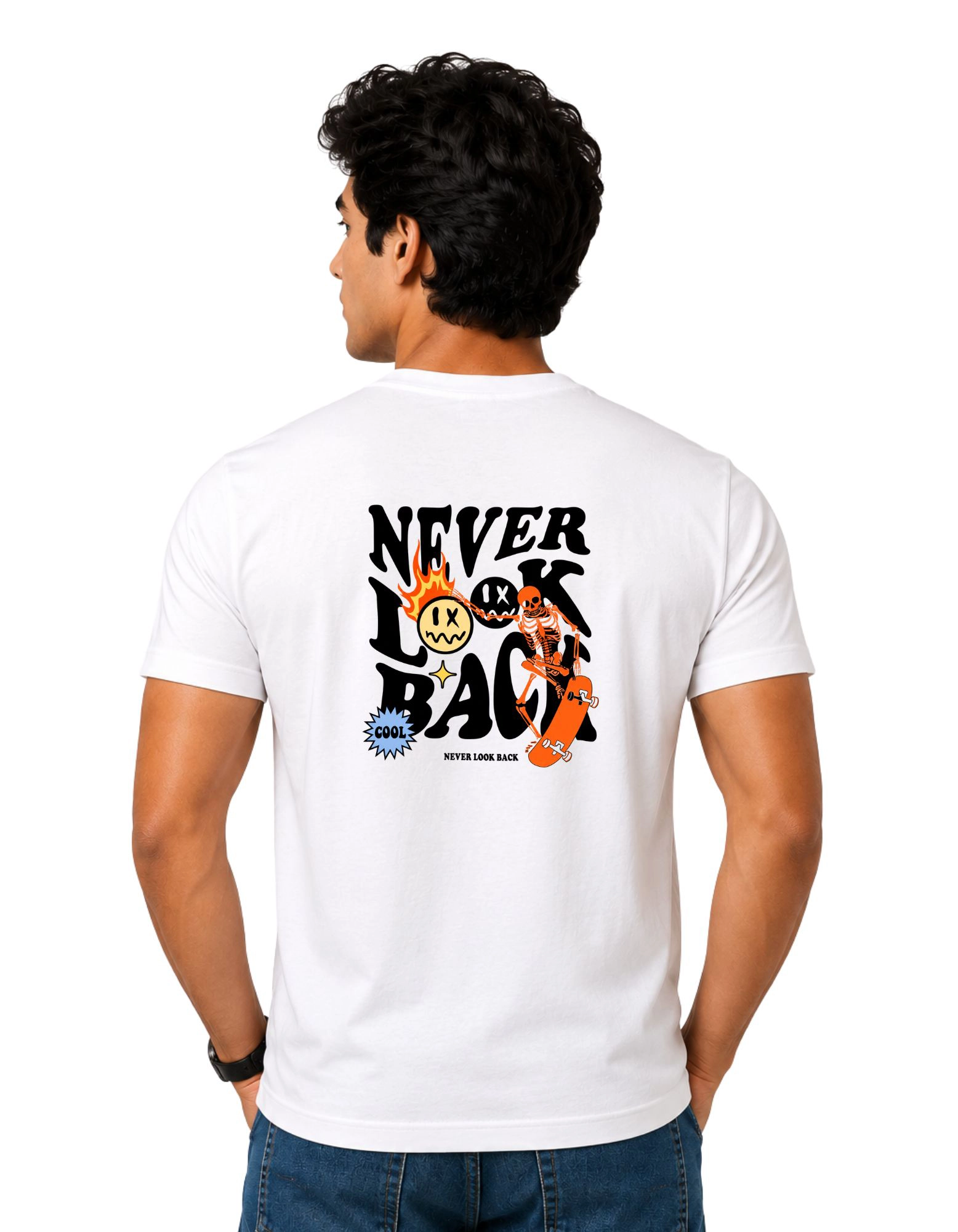 Never Look Back Cotton Round Neck T-Shirt 180 GSM White