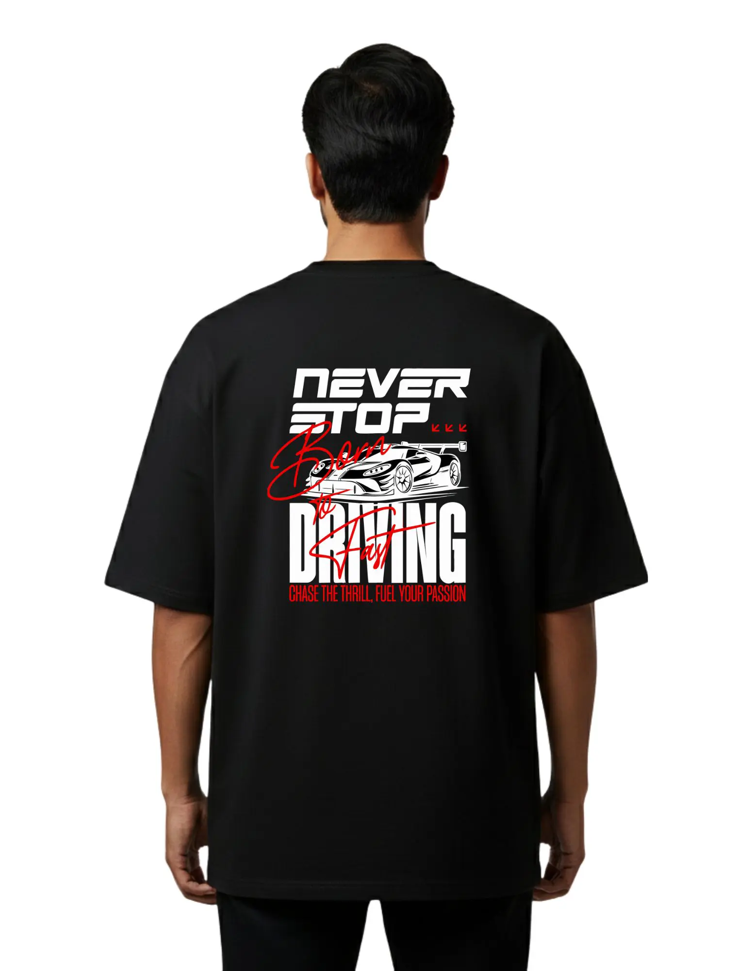 Never Stop Born to Racing Oversized Cotton French Terry T-Shirt 240 GSM Black