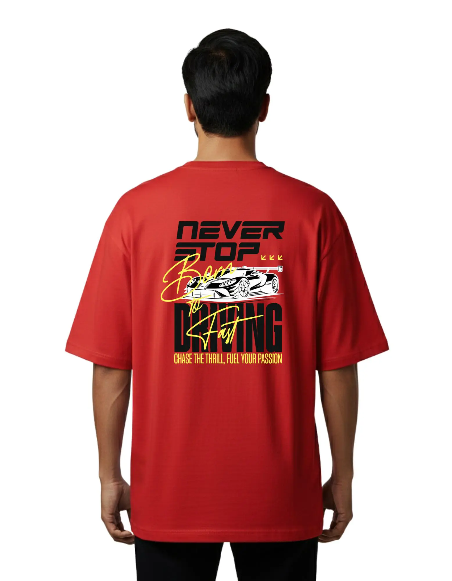 Never Stop Born to Racing Oversized Cotton French Terry T-Shirt 240 GSM Red