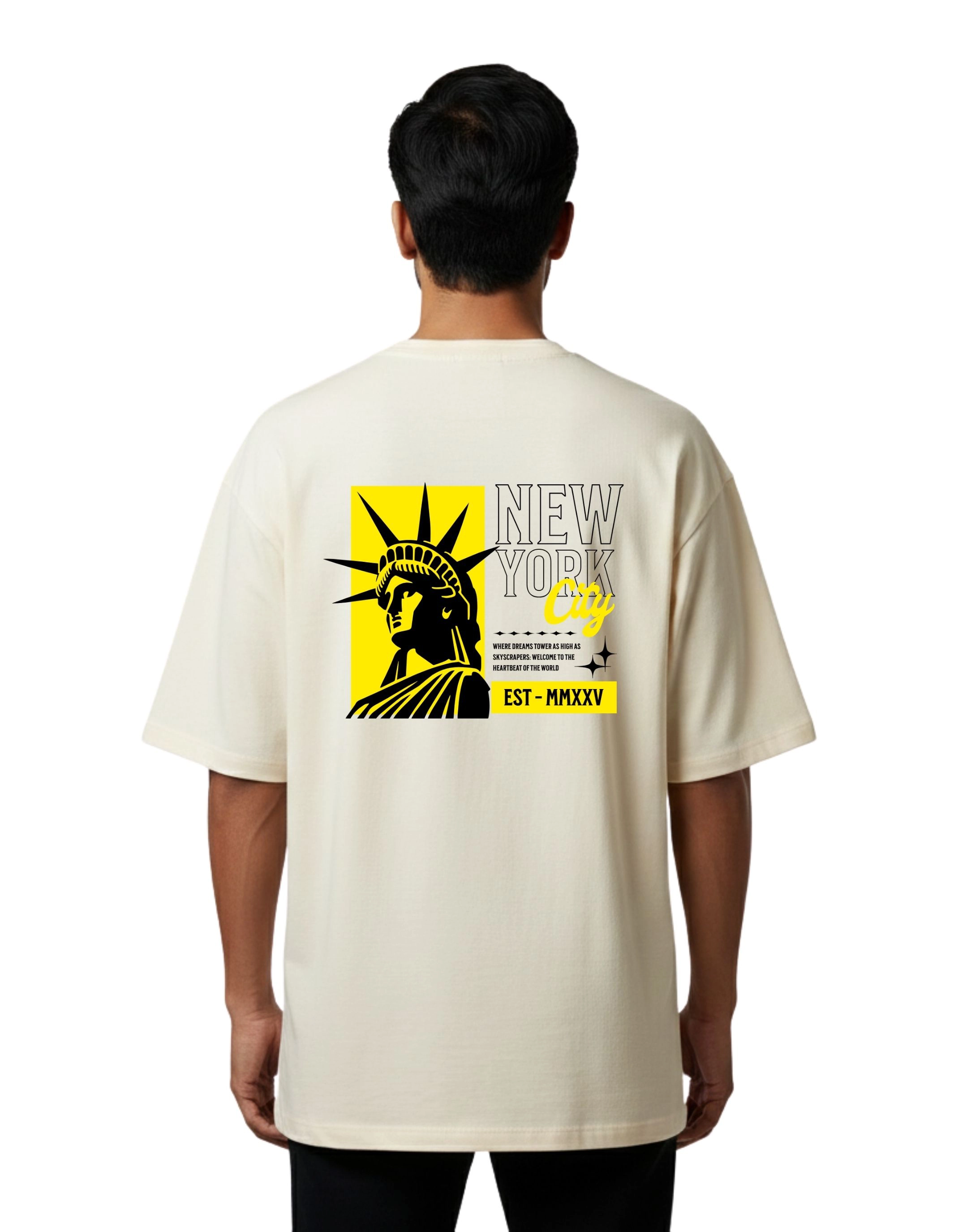 New York City Oversized Cotton French Terry T-Shirt 240 GSM Beige