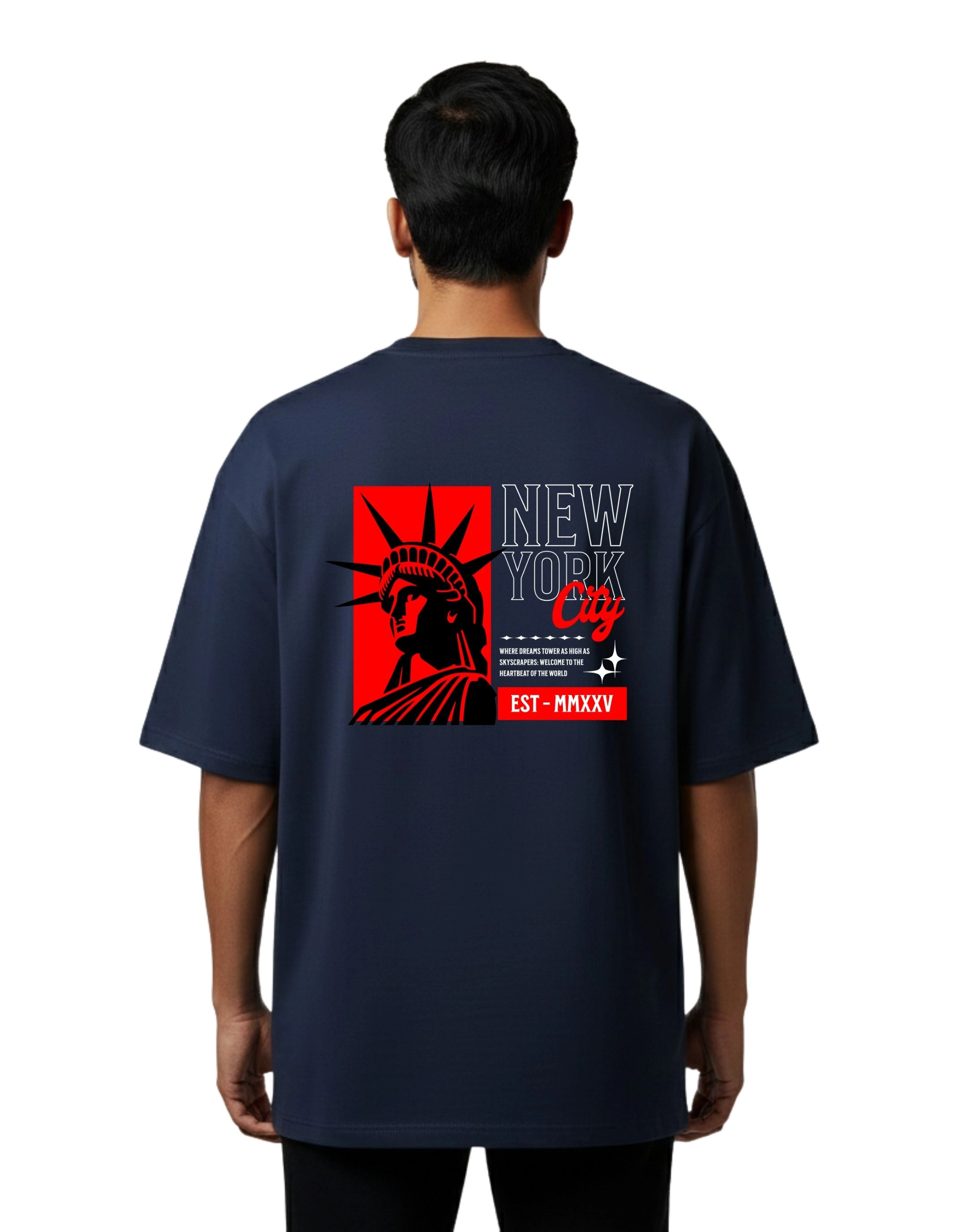 New York City Oversized Cotton French Terry T-Shirt 240 GSM Navy Blue