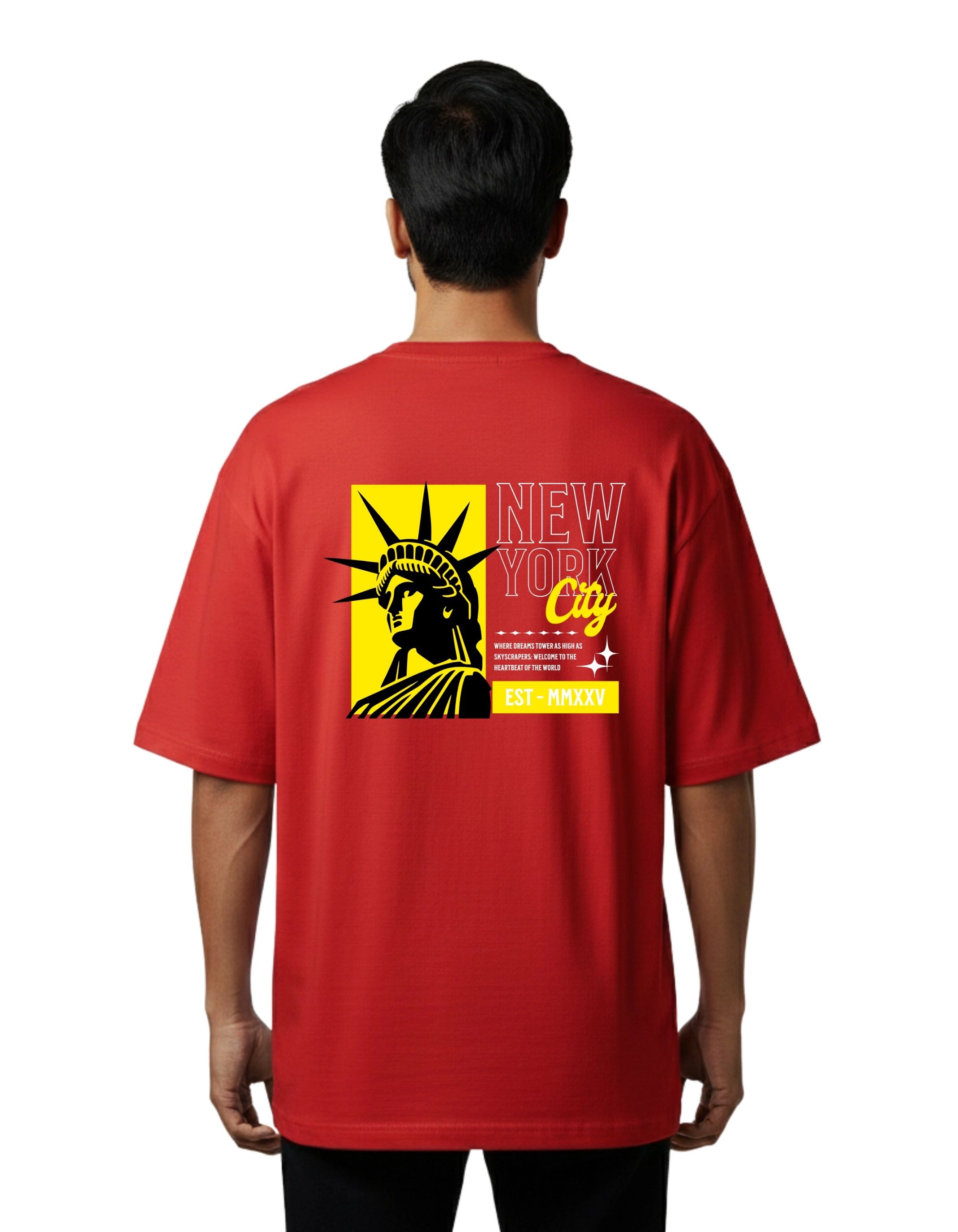 New York City Oversized Cotton French Terry T-Shirt 240 GSM Red