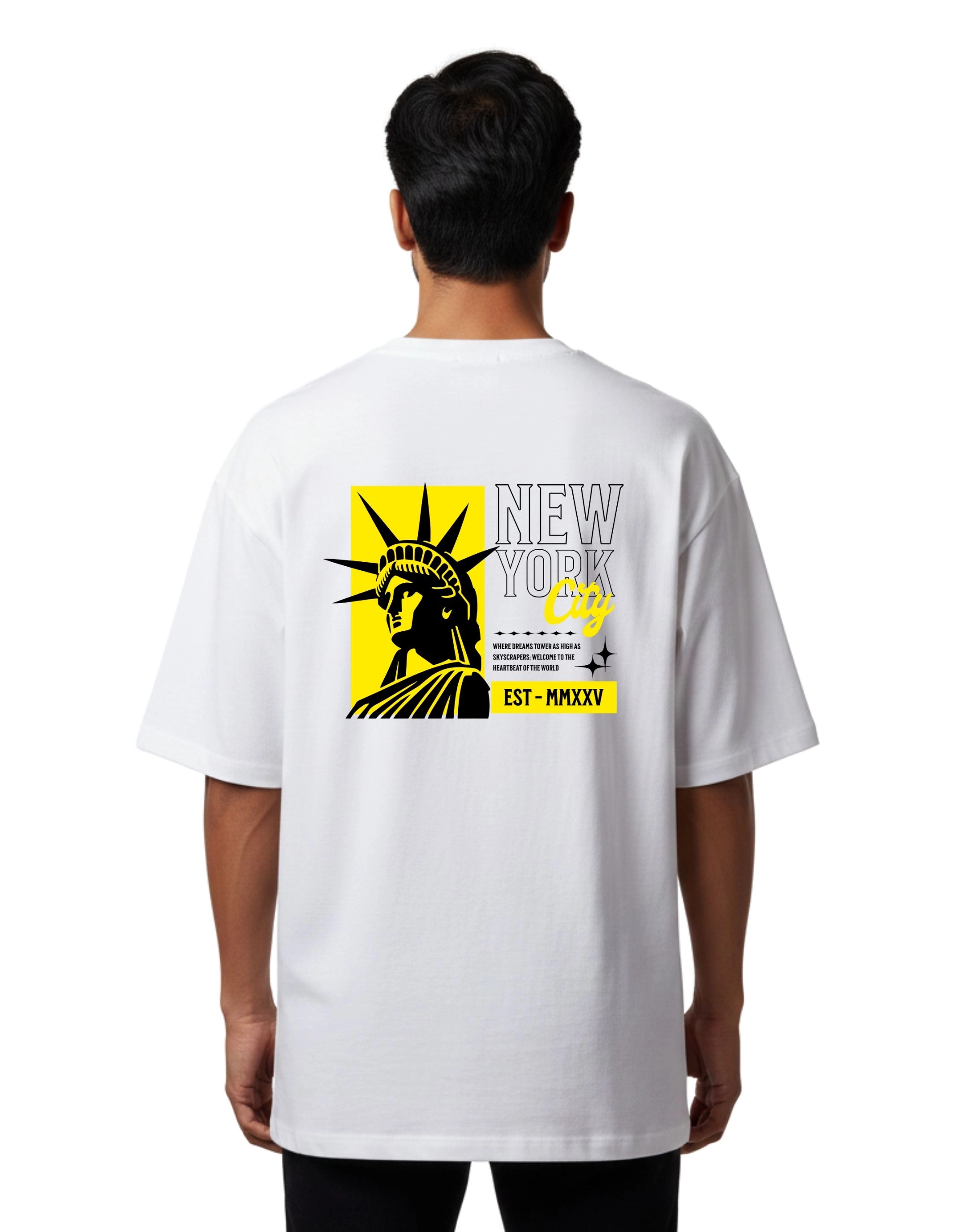 New York City Oversized Cotton French Terry T-Shirt 240 GSM White