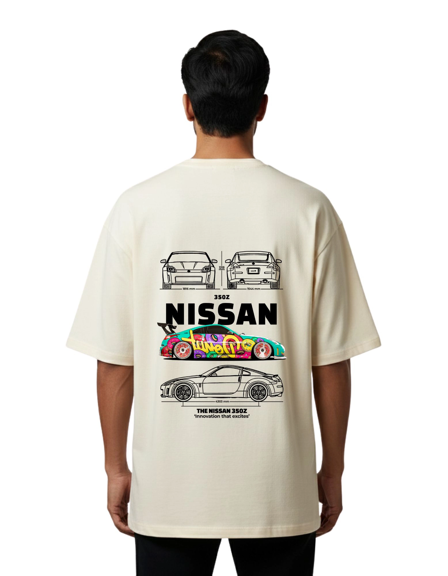 Nissan 350Z Oversized French Terry 240 GSM T-Shirt Beige
