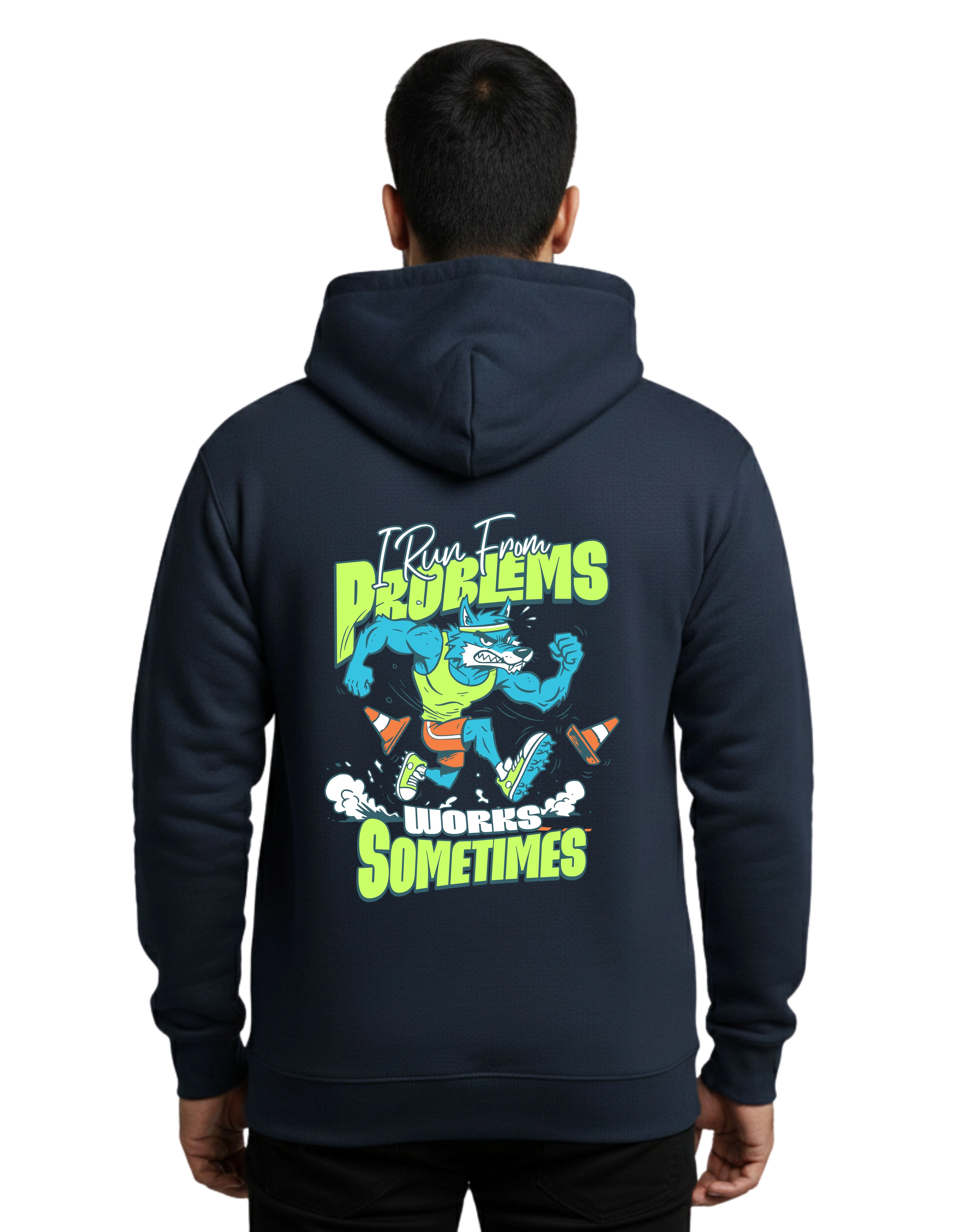 No Excuses Graphic Cotton Hoodie Without Zipper 300 GSM Navy Blue
