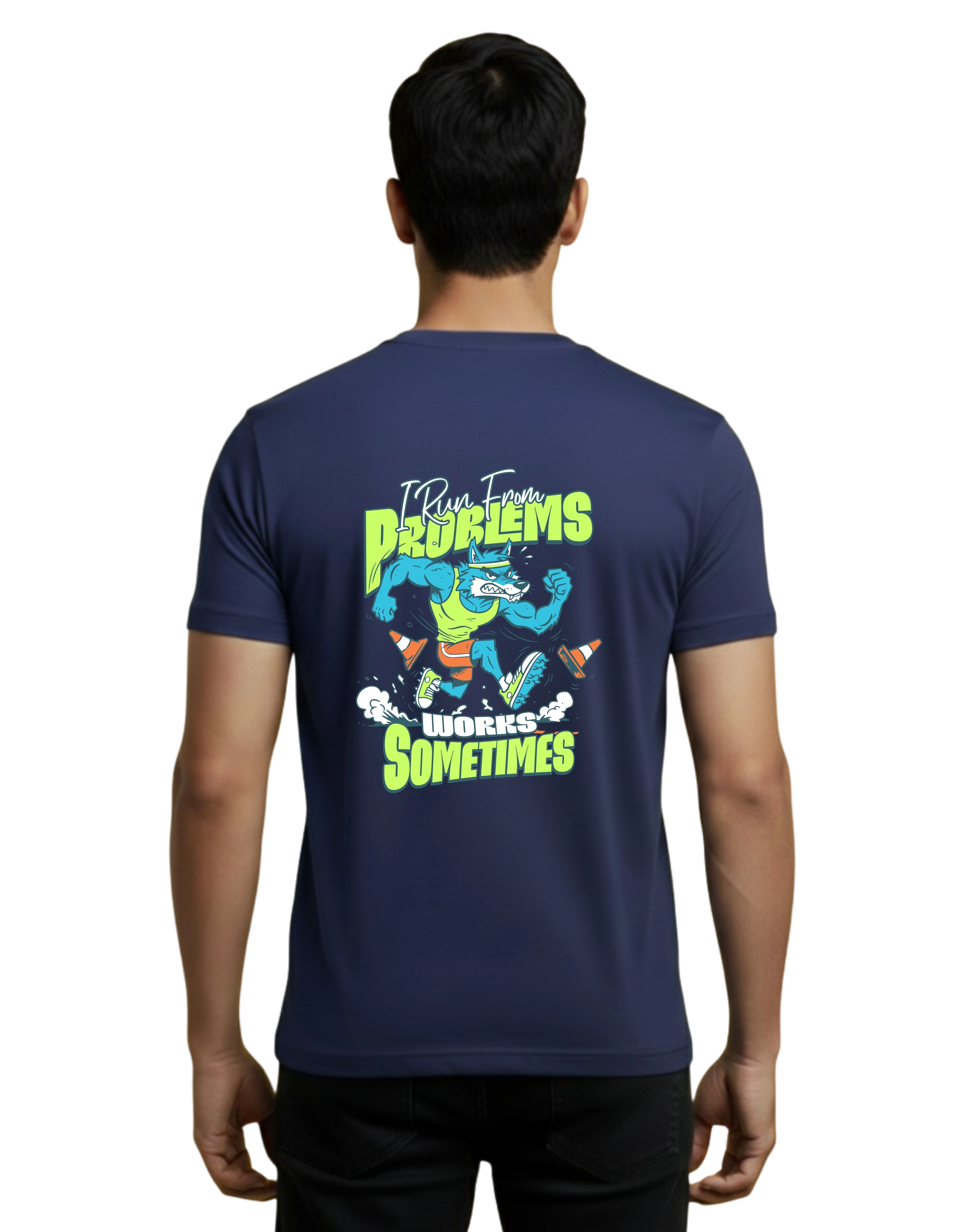 No Excuses Graphic Cotton Round Neck T-Shirt 180 GSM Navy Blue