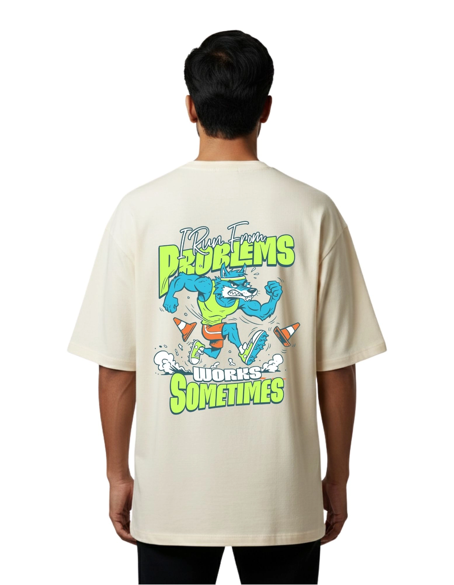 No Excuses Graphic Oversized Cotton French Terry T-Shirt 240 GSM Beige
