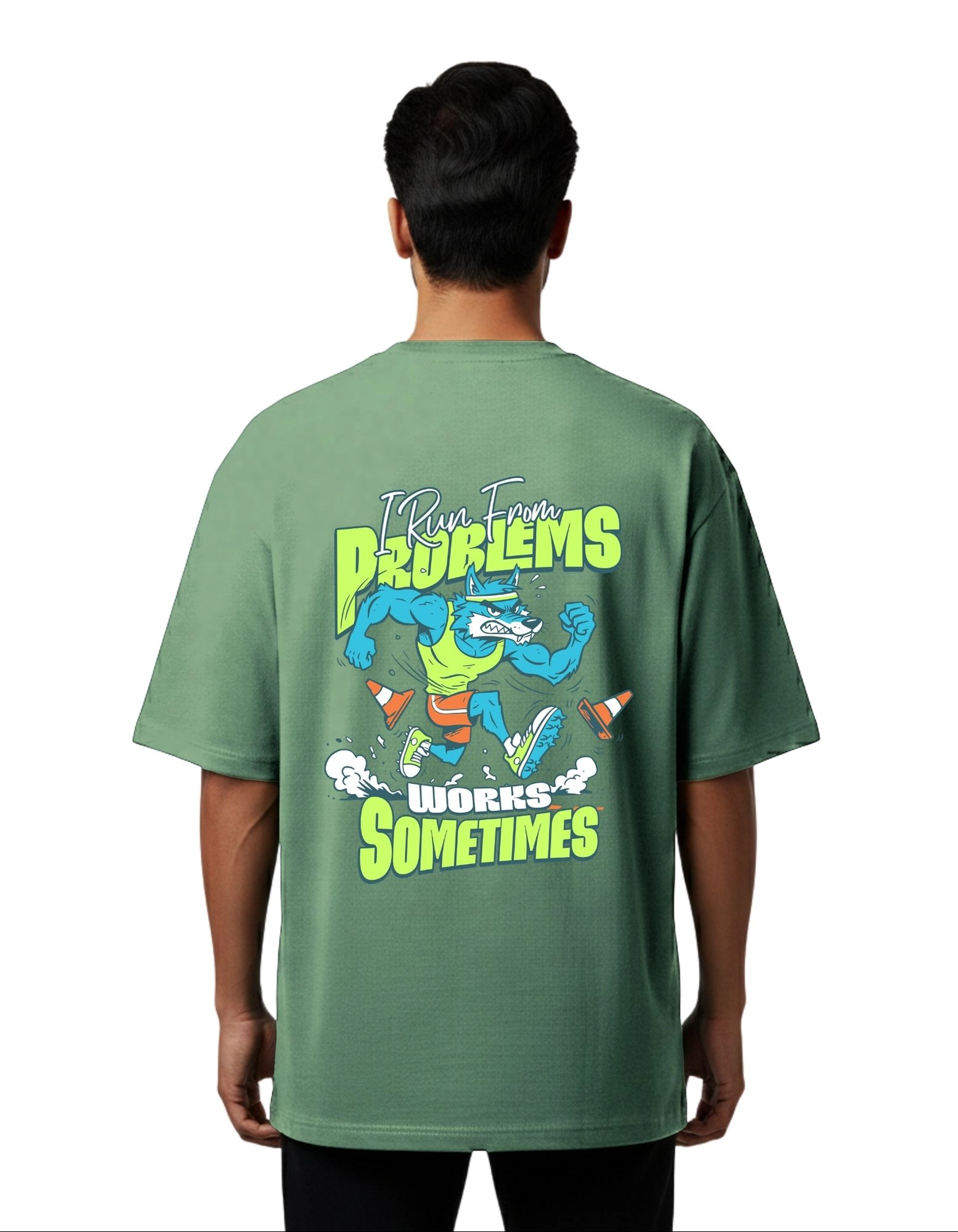 No Excuses Graphic Oversized Cotton French Terry T-Shirt 240 GSM D Green