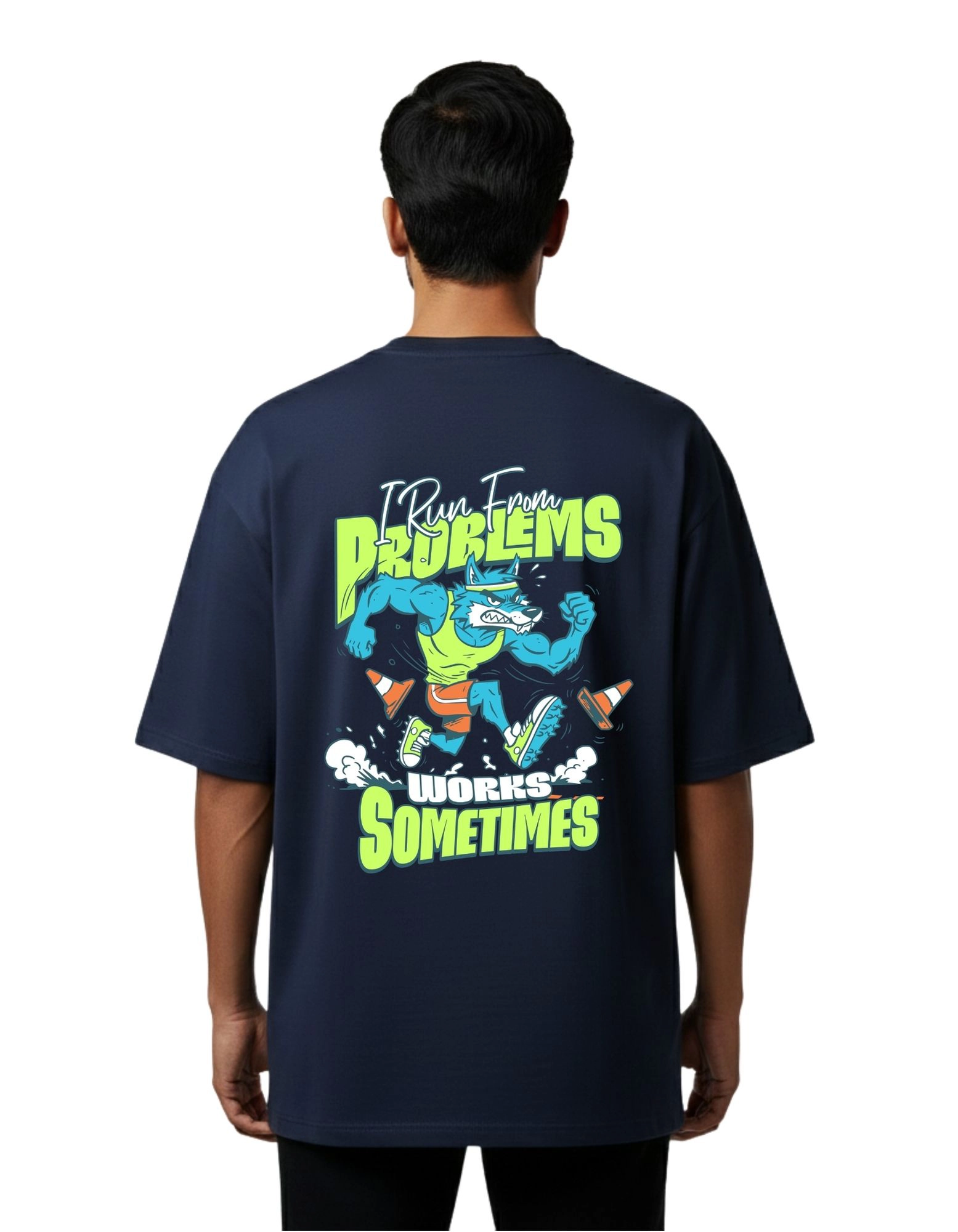 No Excuses Graphic Oversized Cotton French Terry T-Shirt 240 GSM Navy Blue