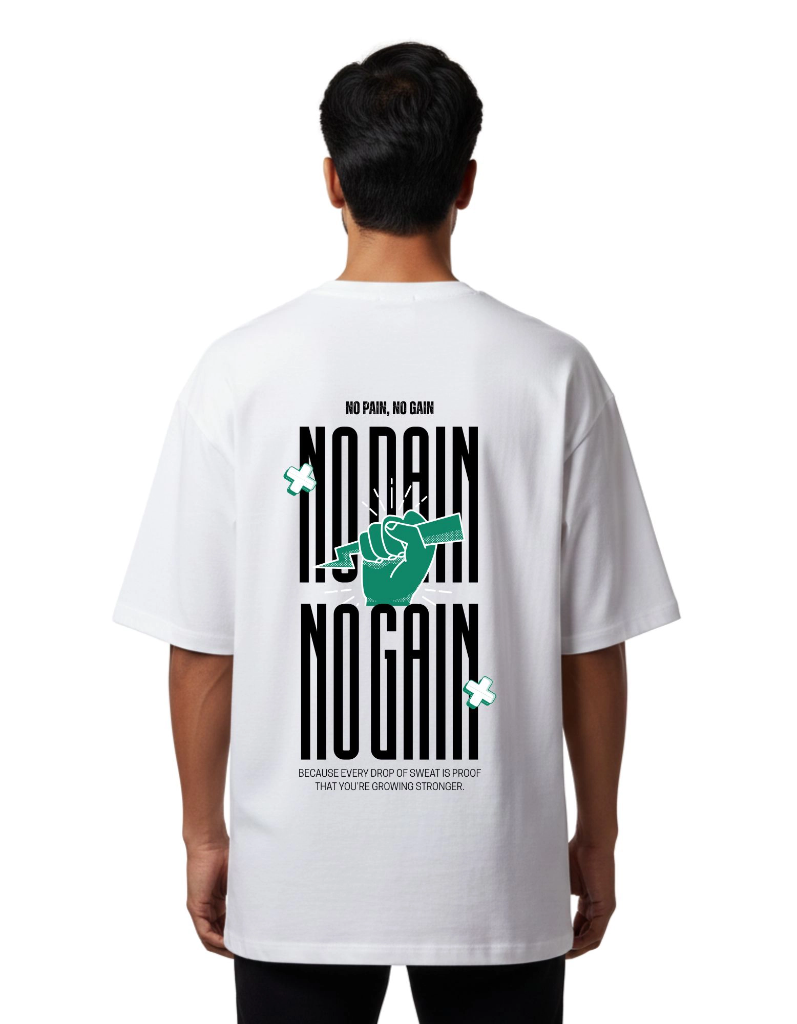 No Pain No Gain Oversized French Terry 240 GSM T-Shirt  White