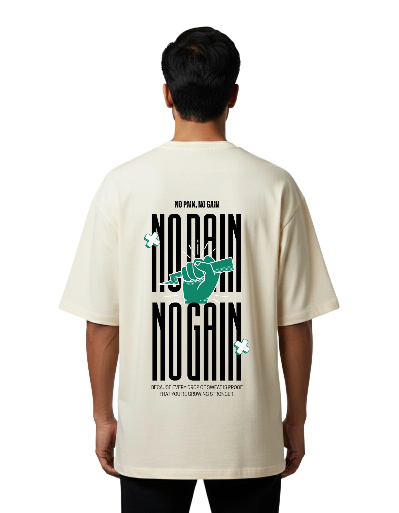 No Pain No Gain Oversized French Terry 240 GSM T-Shirt Beige