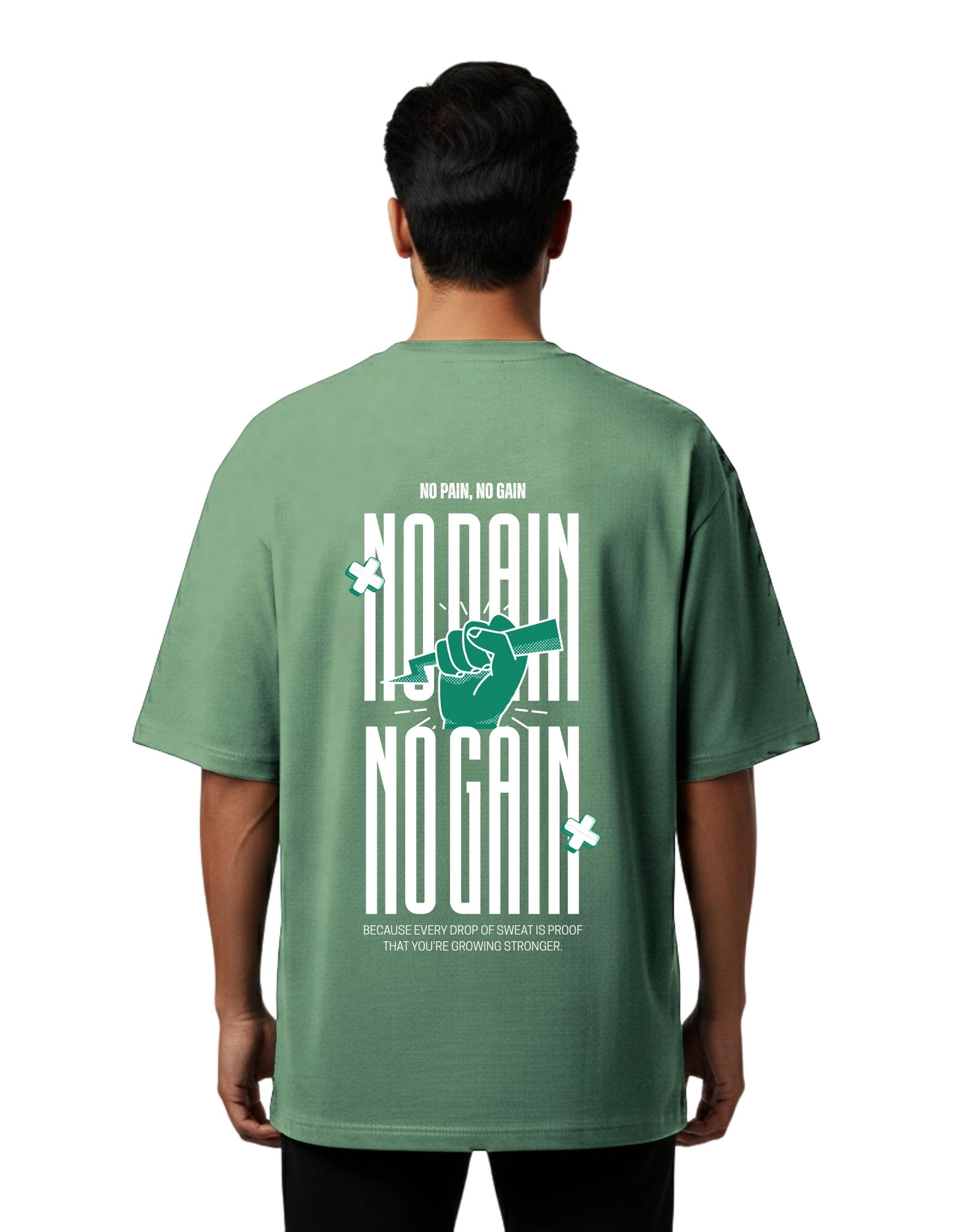 No Pain No Gain Oversized French Terry 240 GSM T-Shirt D Green