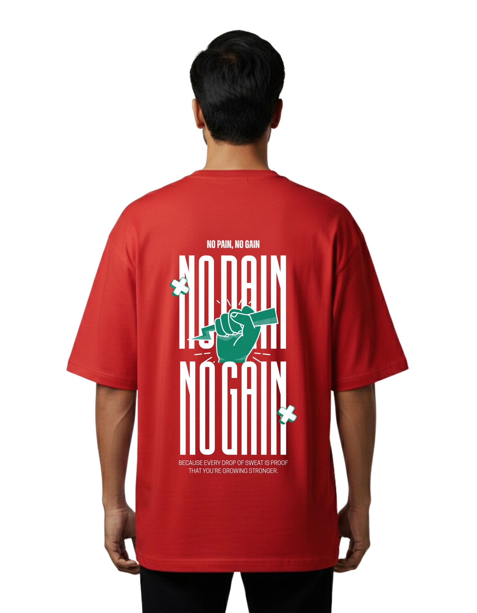 No Pain No Gain Oversized French Terry 240 GSM T-Shirt Red