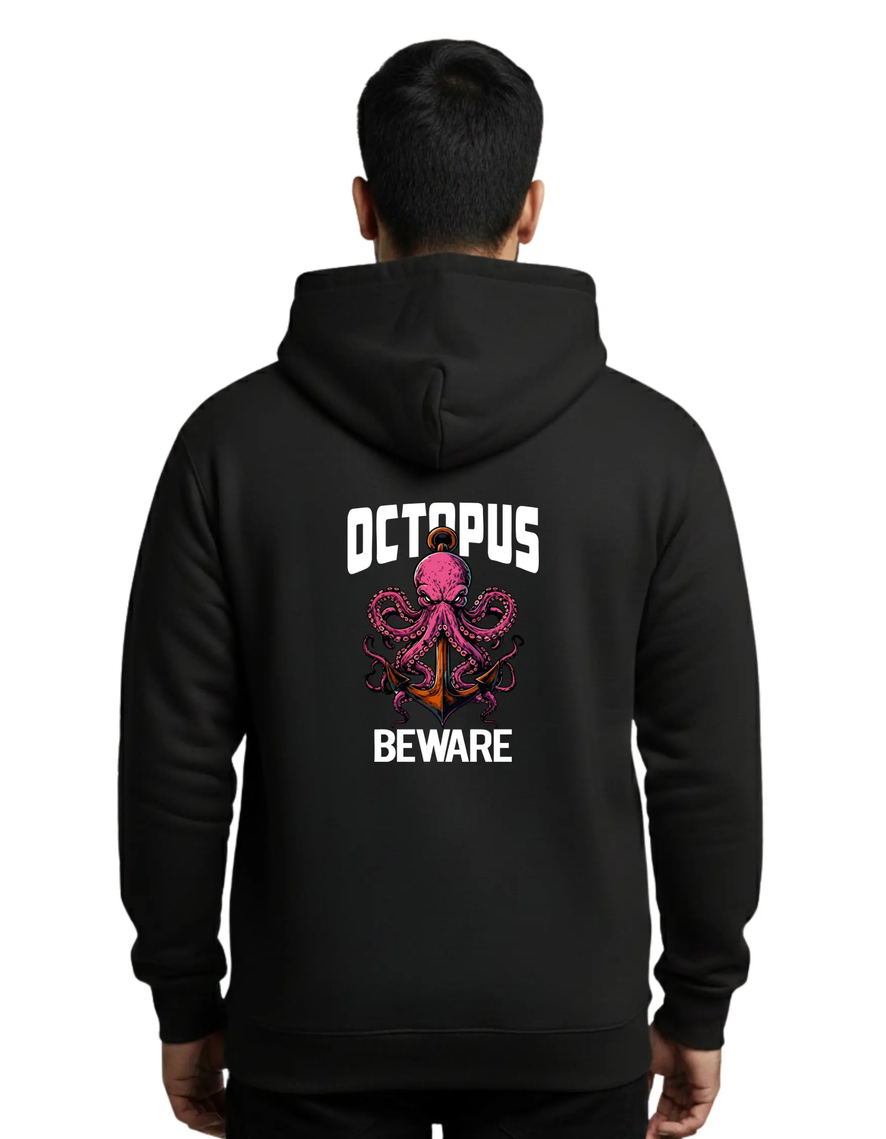 Octopus Beware Cotton Hoodie Without Zipper 300 GSM Black