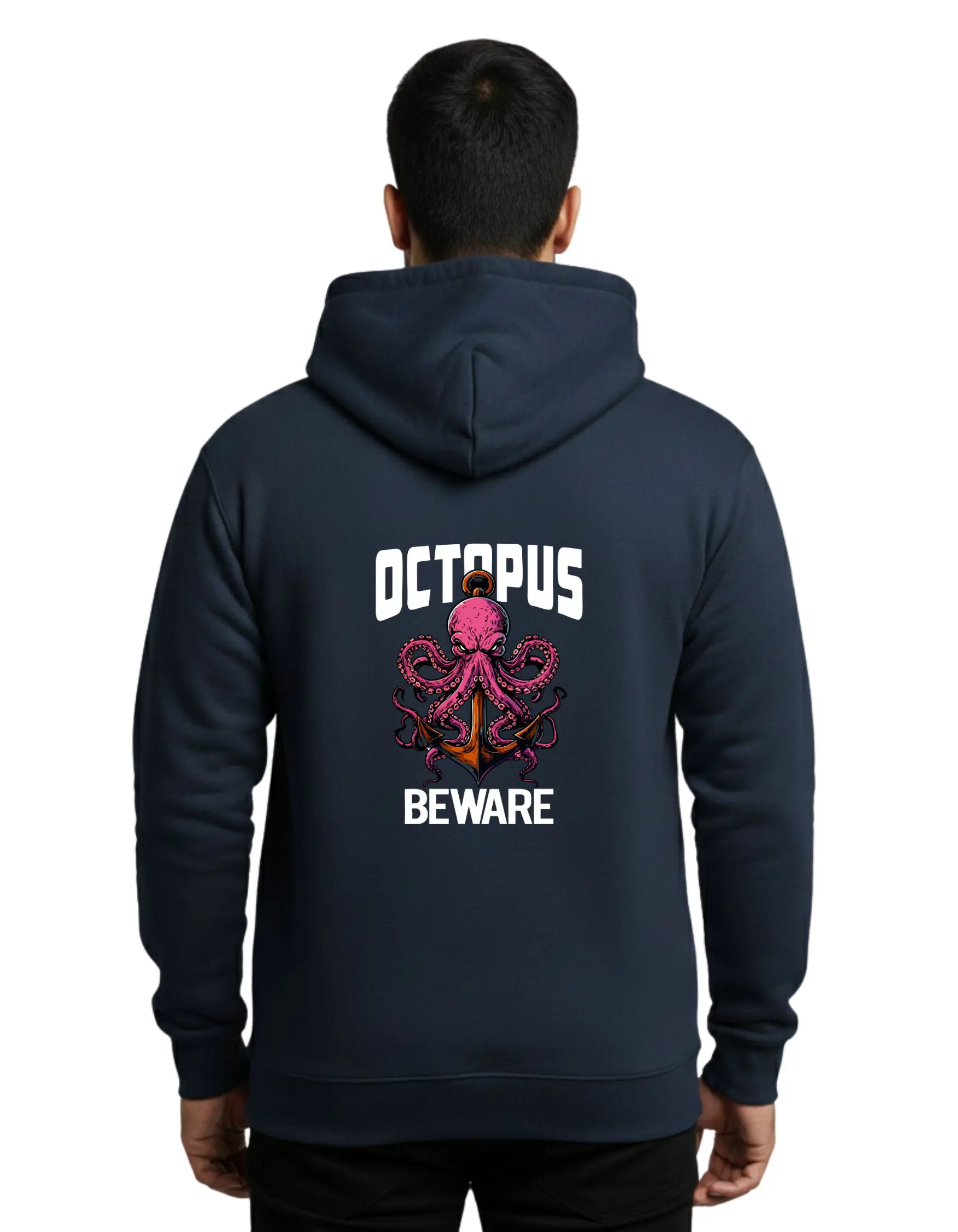 Octopus Beware Cotton Hoodie Without Zipper 300 GSM Navy Blue