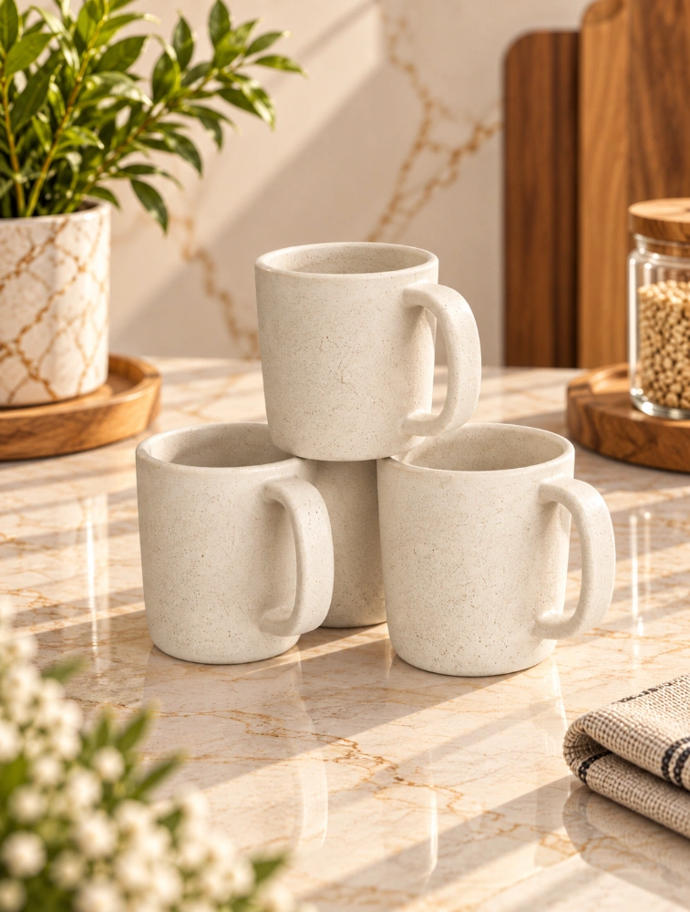 Off White Pebble Brew 4 Piece Of Mugs 150ml