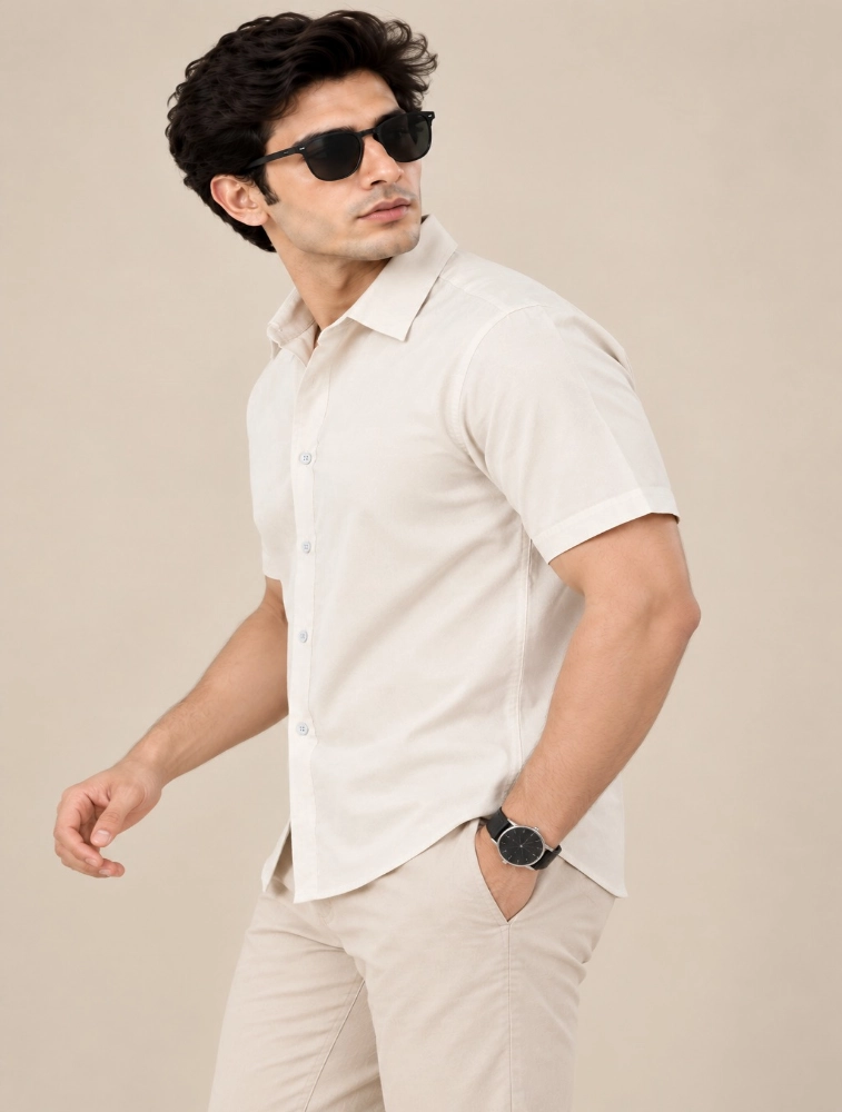 Off White Mens Slim Fit Solid Casual Shirt