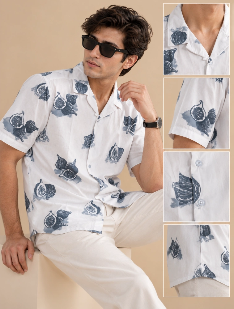 BharaniFashion Off White Mens 100 percent cotton half sleeve printed shirt