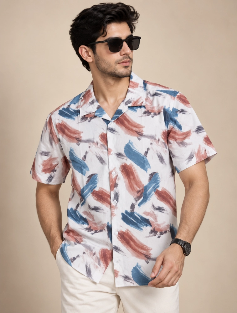 Off White Multicolor Mens 100 percent cotton half sleeve printed shirt