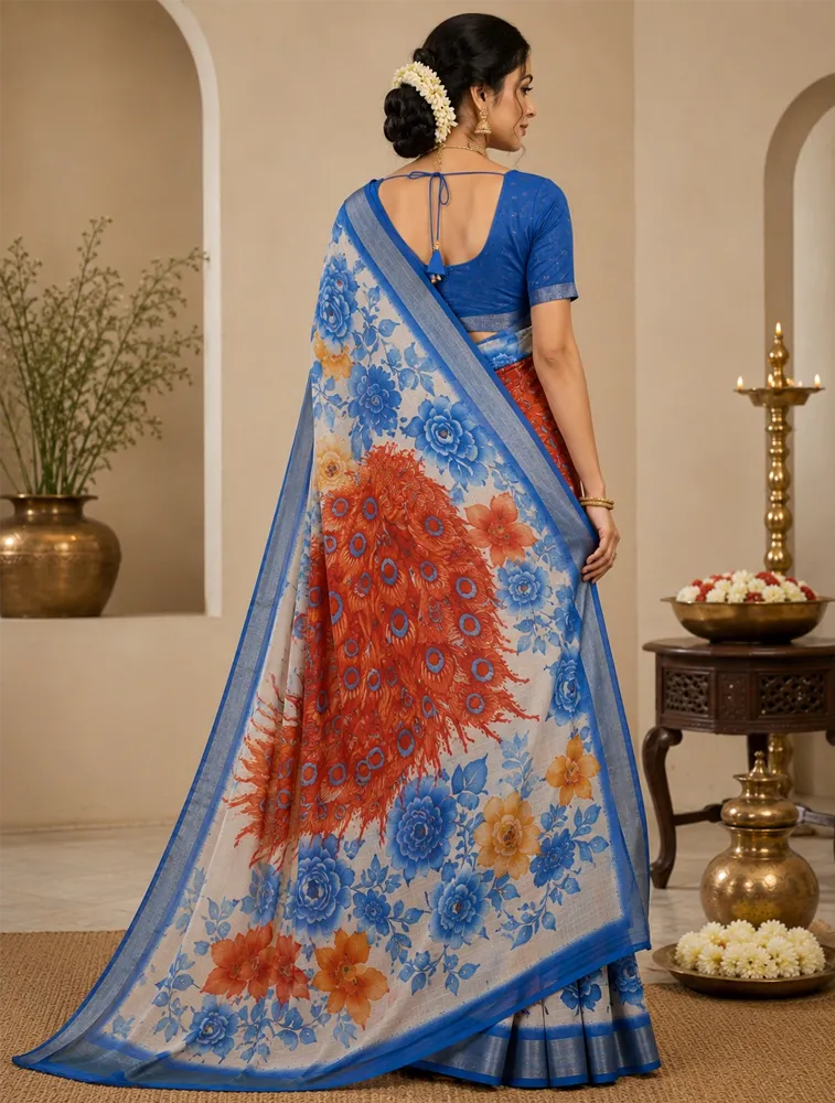 Off White Womens Premium Pure Linen Saree — bulk from ₹1850