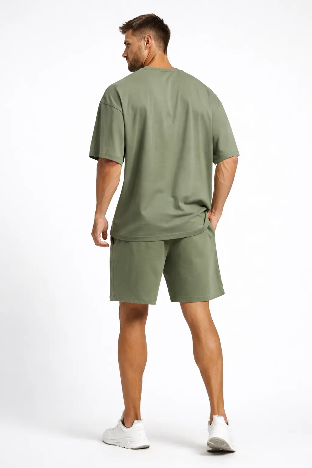 Olive Green  Oversized Cotton Round Neck T Shirt and Short 180 GSM Cord Set