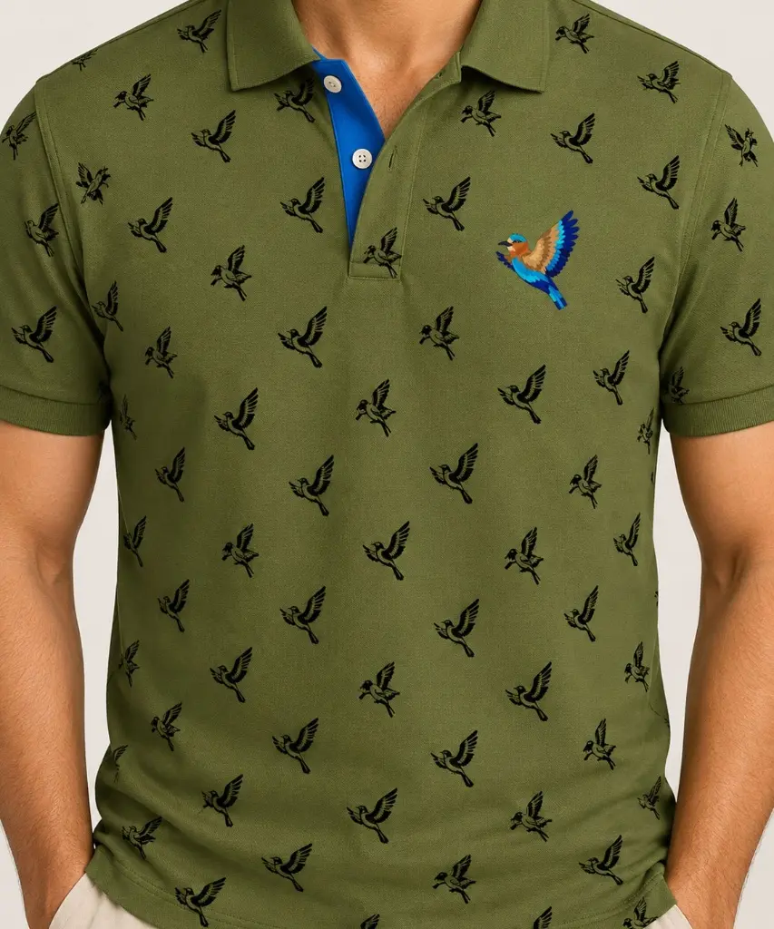Olive Green 100 Cotton Single Jersey 240 GSM Polo T Shirt with Contrast Placket Customized Printing